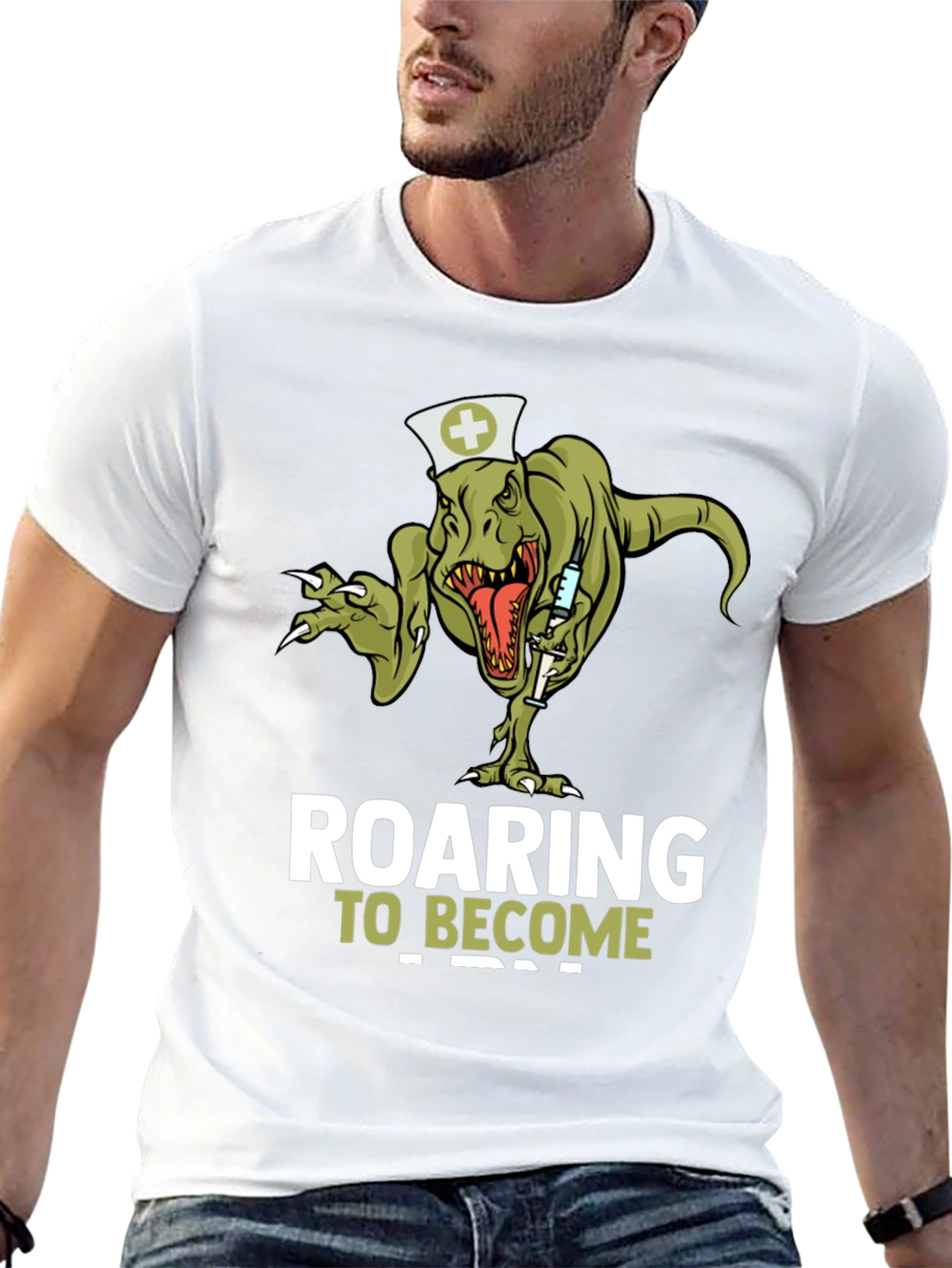 Black Roaring to Become a Nurse T-Shirt - Dinosaur Nurse Tee view 13
