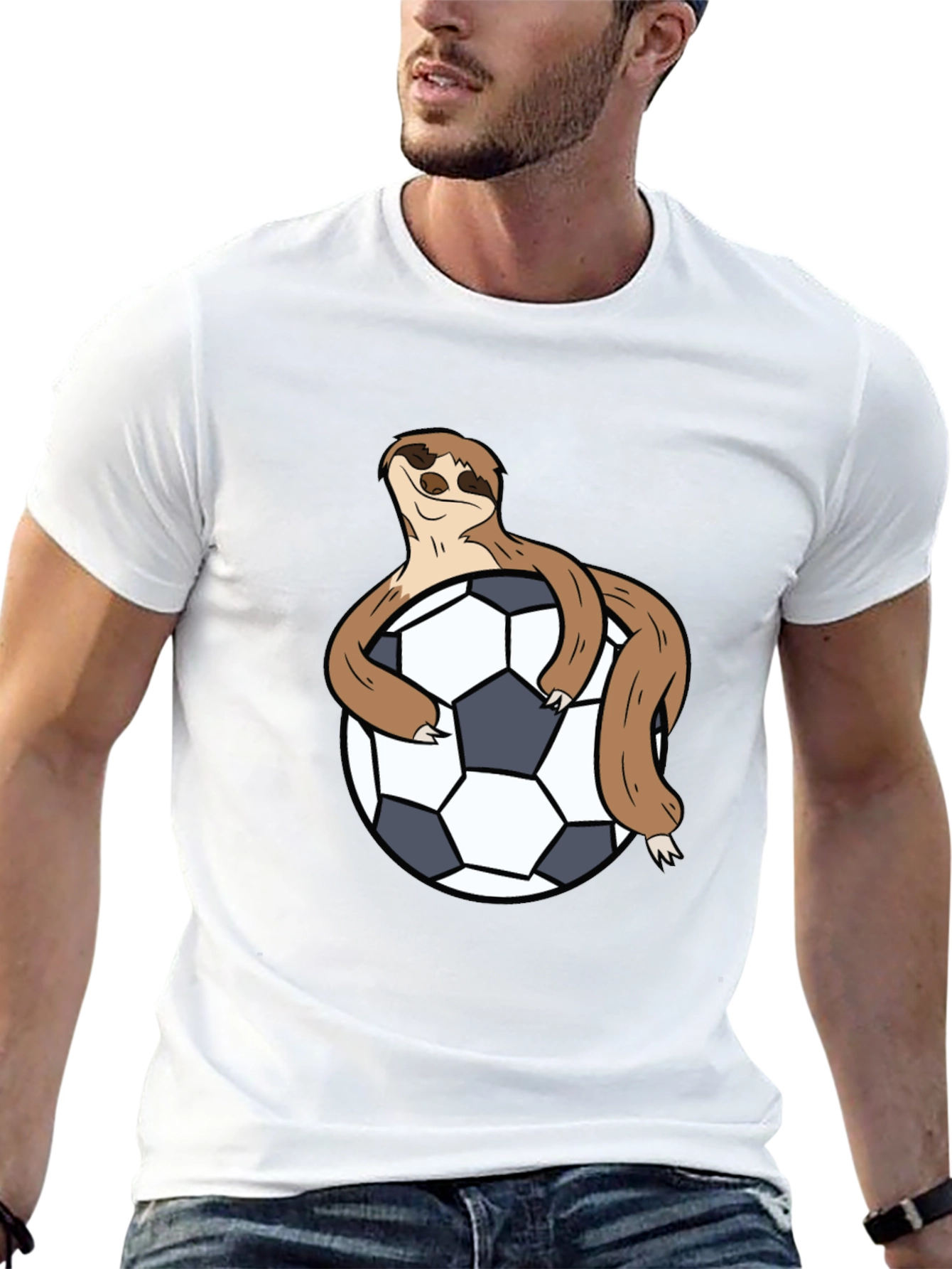 Black Sloth Hugging Soccer Ball Black T-Shirt view 13