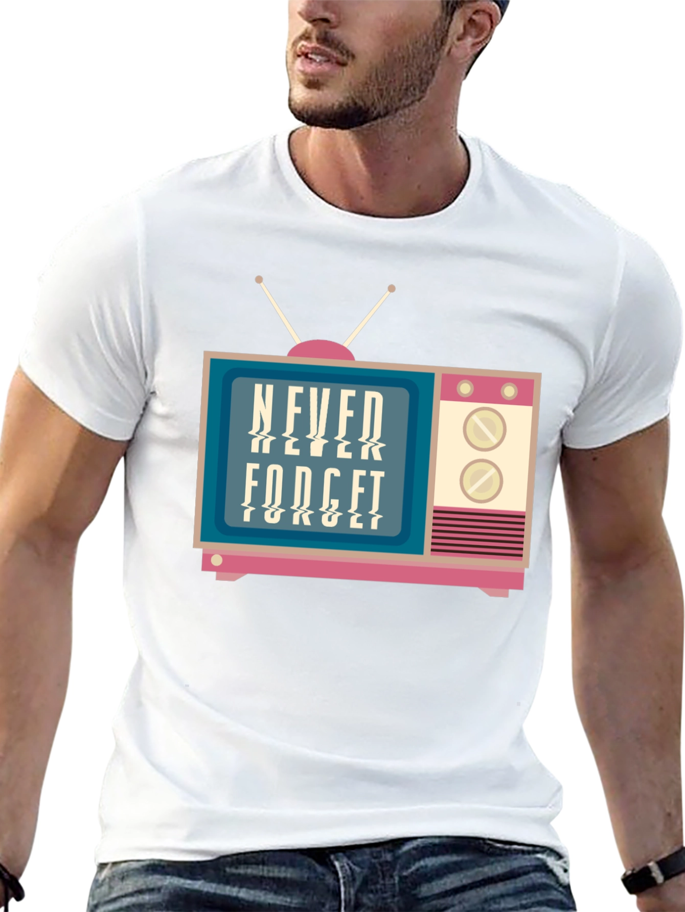 Black Retro TV Never Forget Graphic Tee view 13