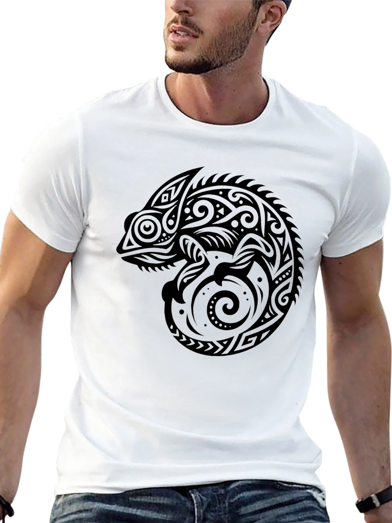Black Tribal Chameleon Graphic Tee - Men's Black T-Shirt view 13