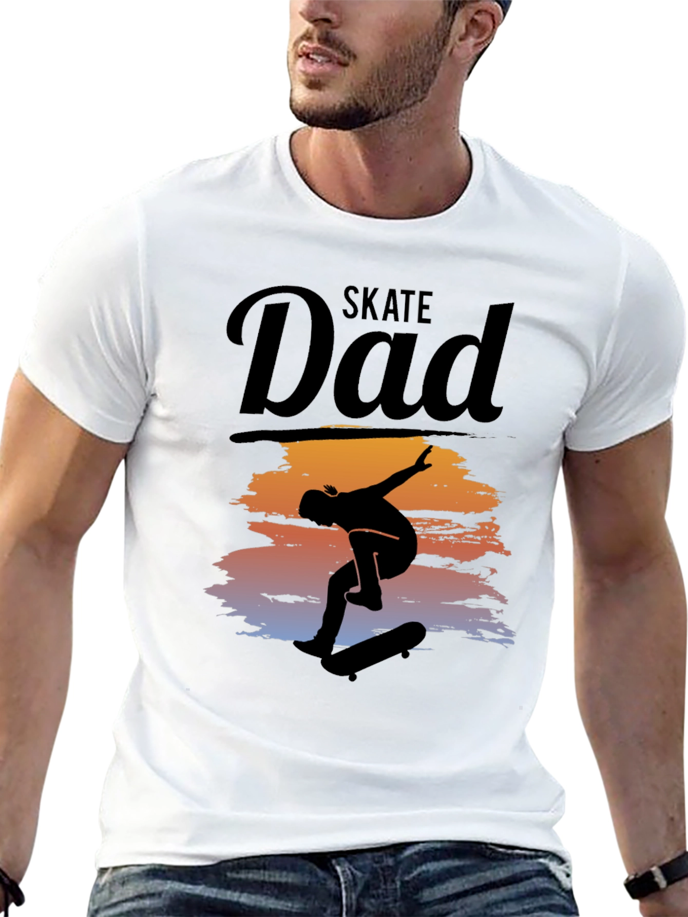 Black Skate Dad T-Shirt Cool Silhouette Graphic Tee view 13