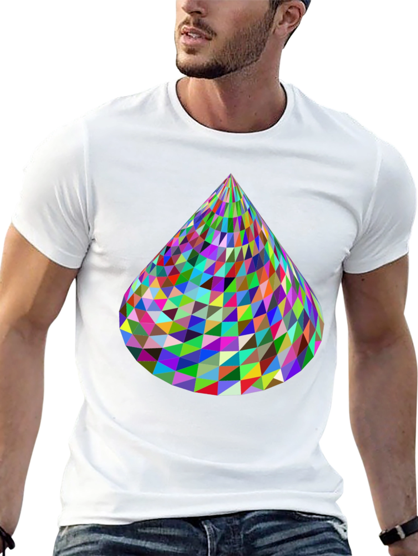 Black Geometric Cone T-Shirt - Vibrant & Modern Design view 13