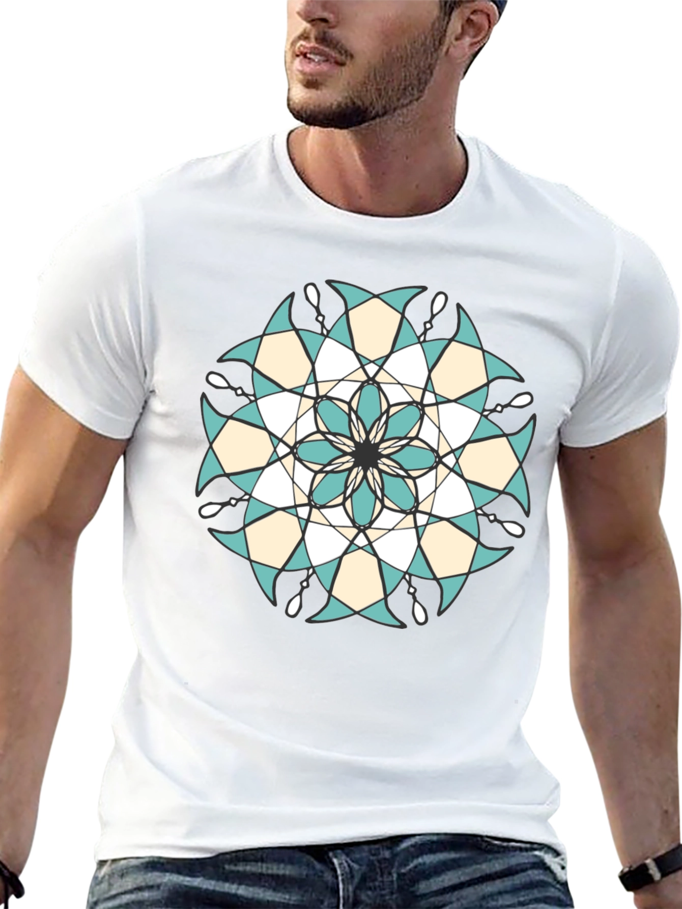 Black Geometric Mandala Graphic Tee - Black view 13