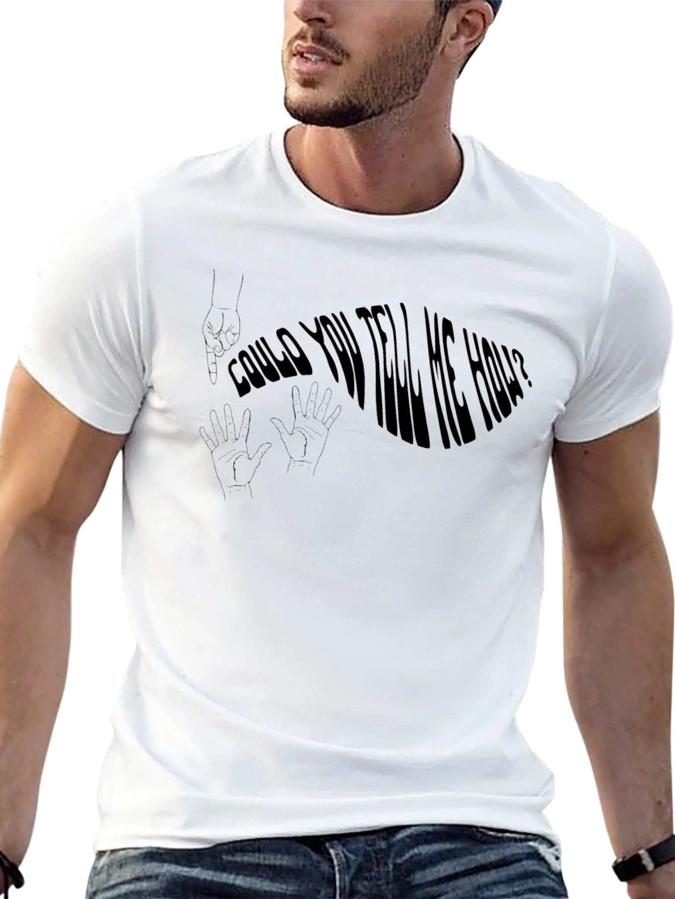 Black Could You Tell Me How? Men's Black T-Shirt view 13