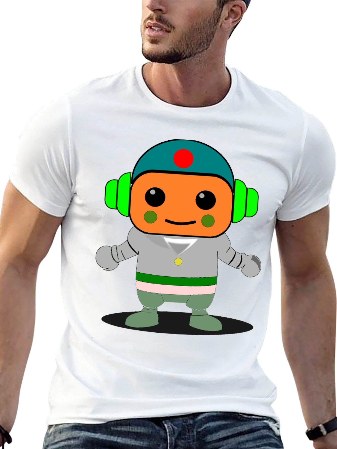 Black Cartoon Robot Graphic Print Black T-Shirt view 13