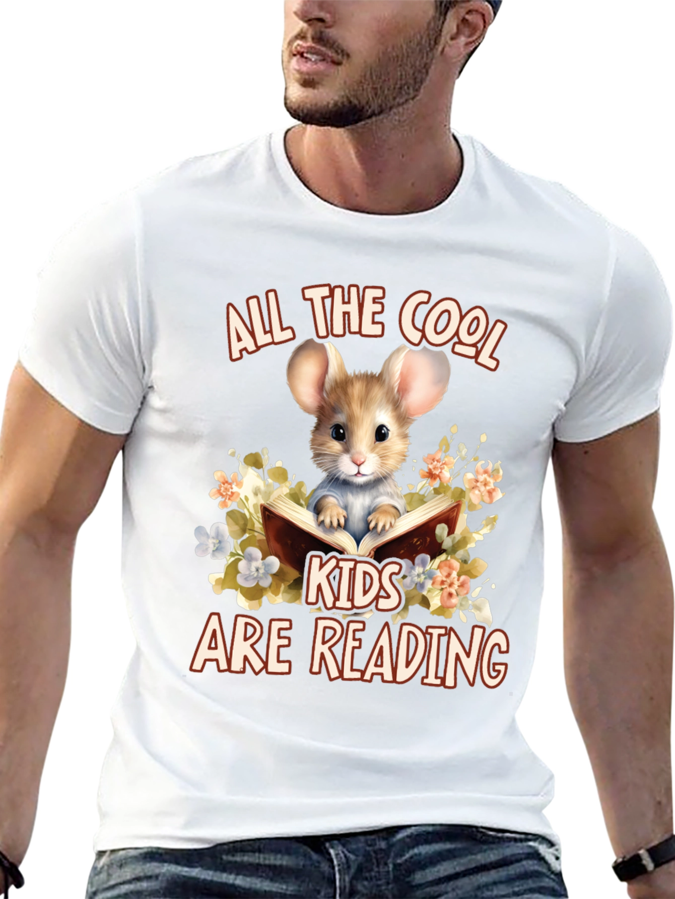 Black Cool Kids Reading Mouse Graphic T-Shirt view 13