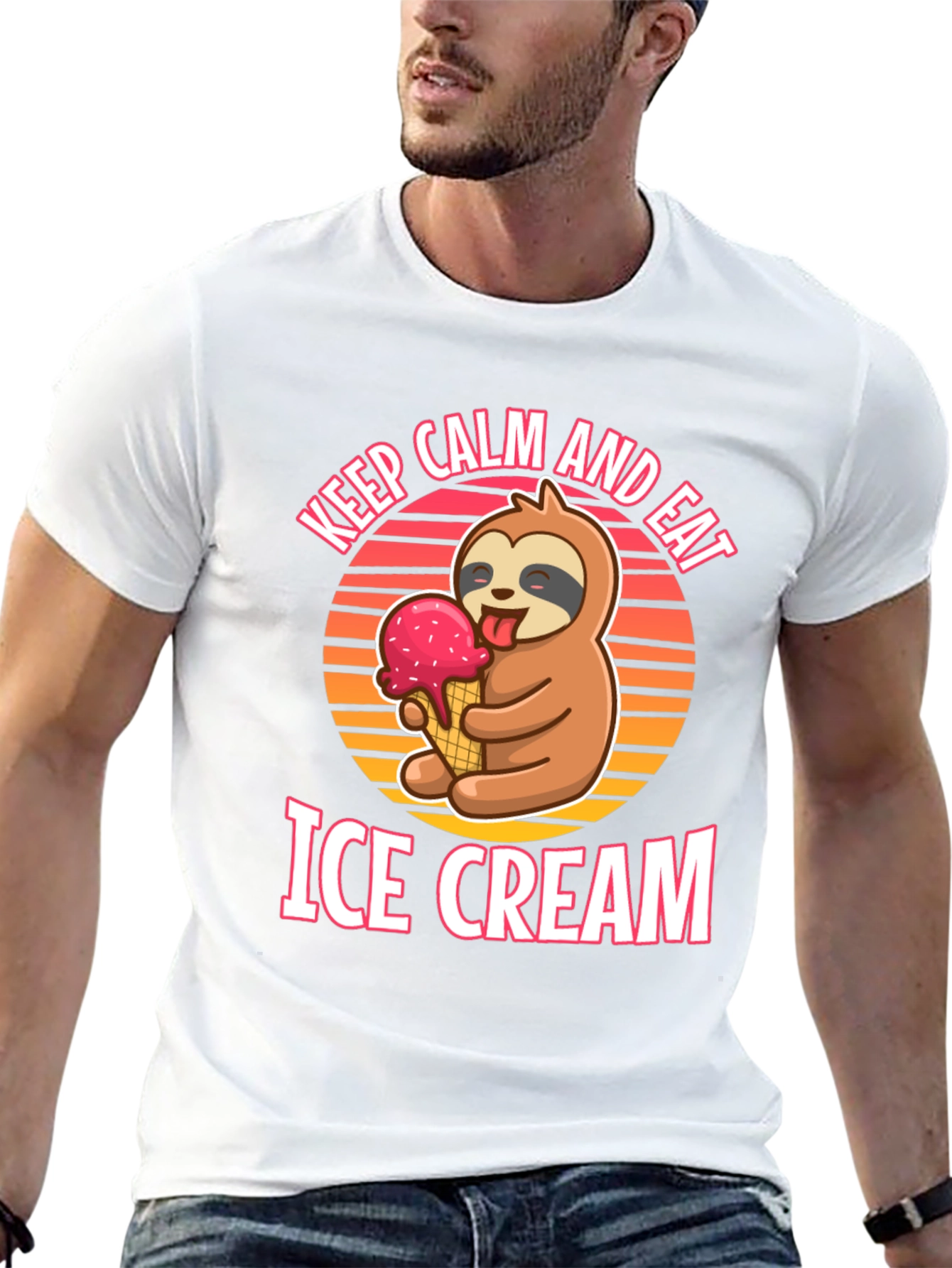 Black Keep Calm and Eat Ice Cream Sloth T-Shirt view 13