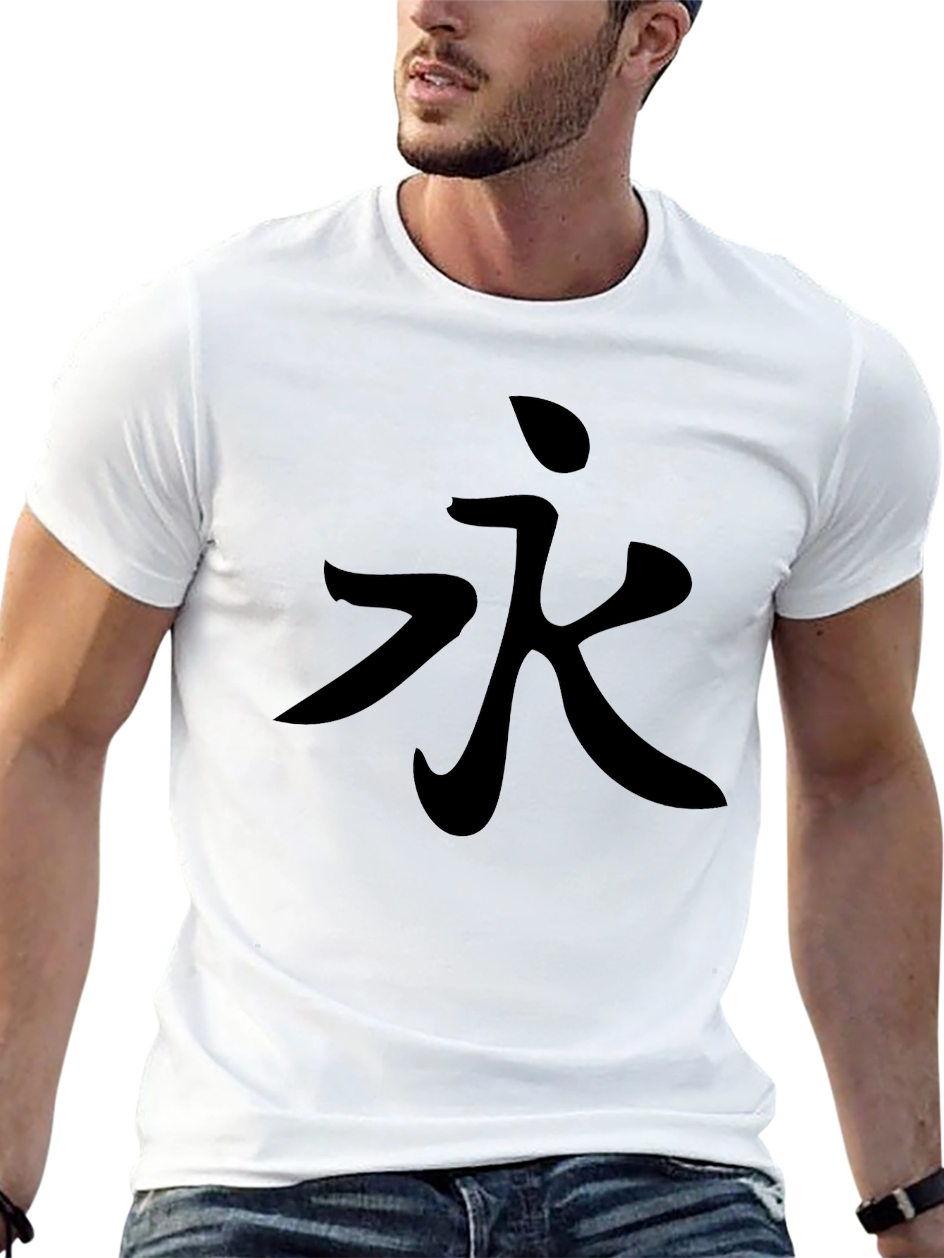 Black Black T-Shirt with Kanji Character Design view 13