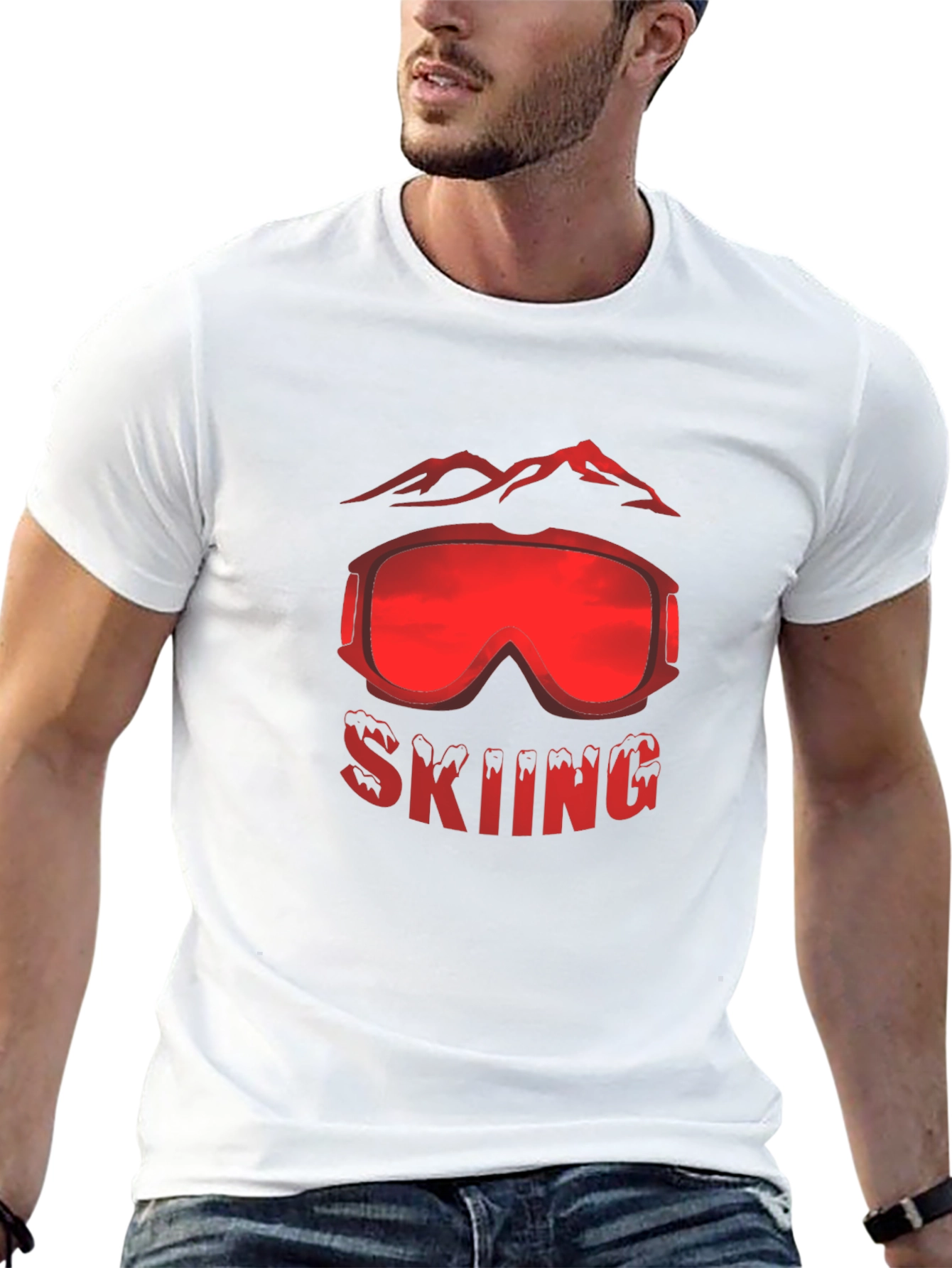 Black Skiing Goggles Mountain Graphic Black T-Shirt view 13