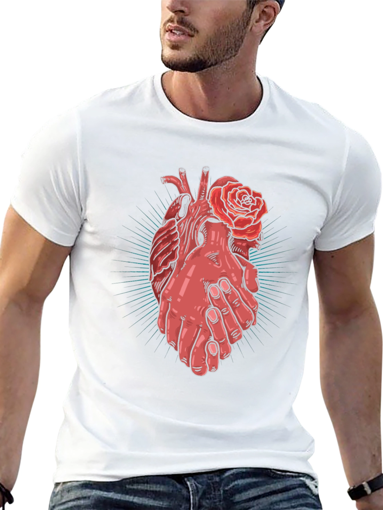 Black Heart and Hands Graphic Tee - Stylish Cotton Blend view 13