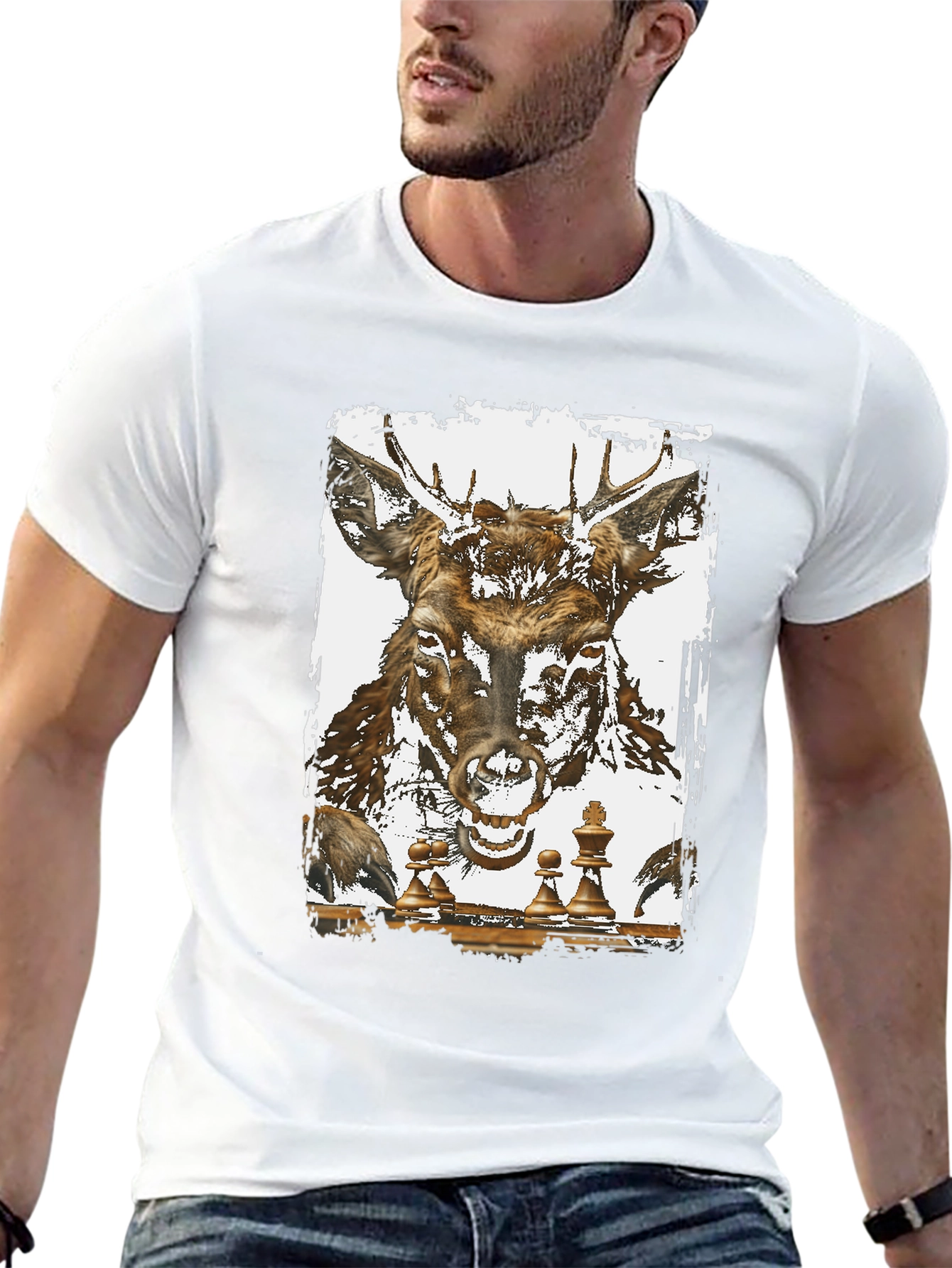 Black Deer Chess Graphic Tee - Unique Animal Art T-Shirt view 13