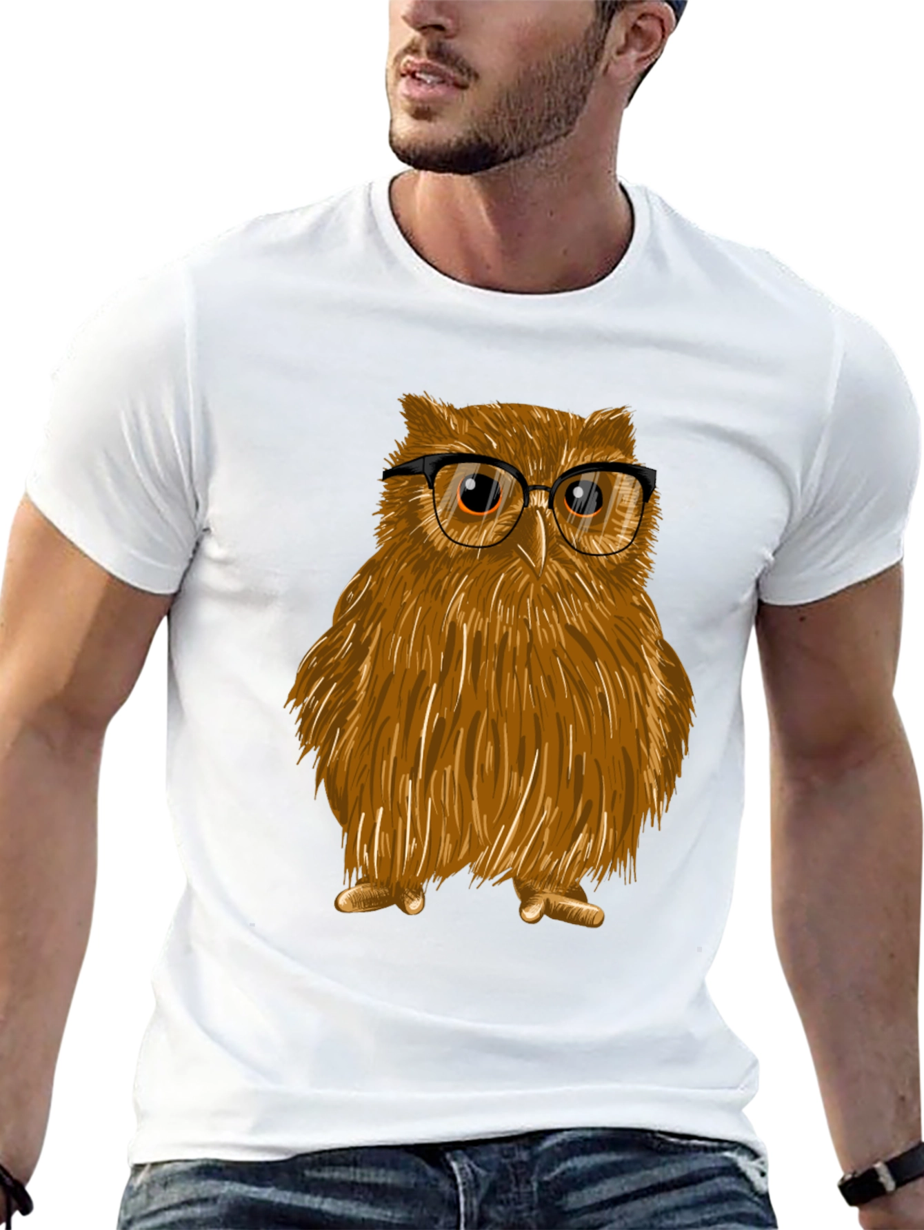 Black Owl with Glasses Graphic Tee - Unisex Cotton T-Shirt view 13