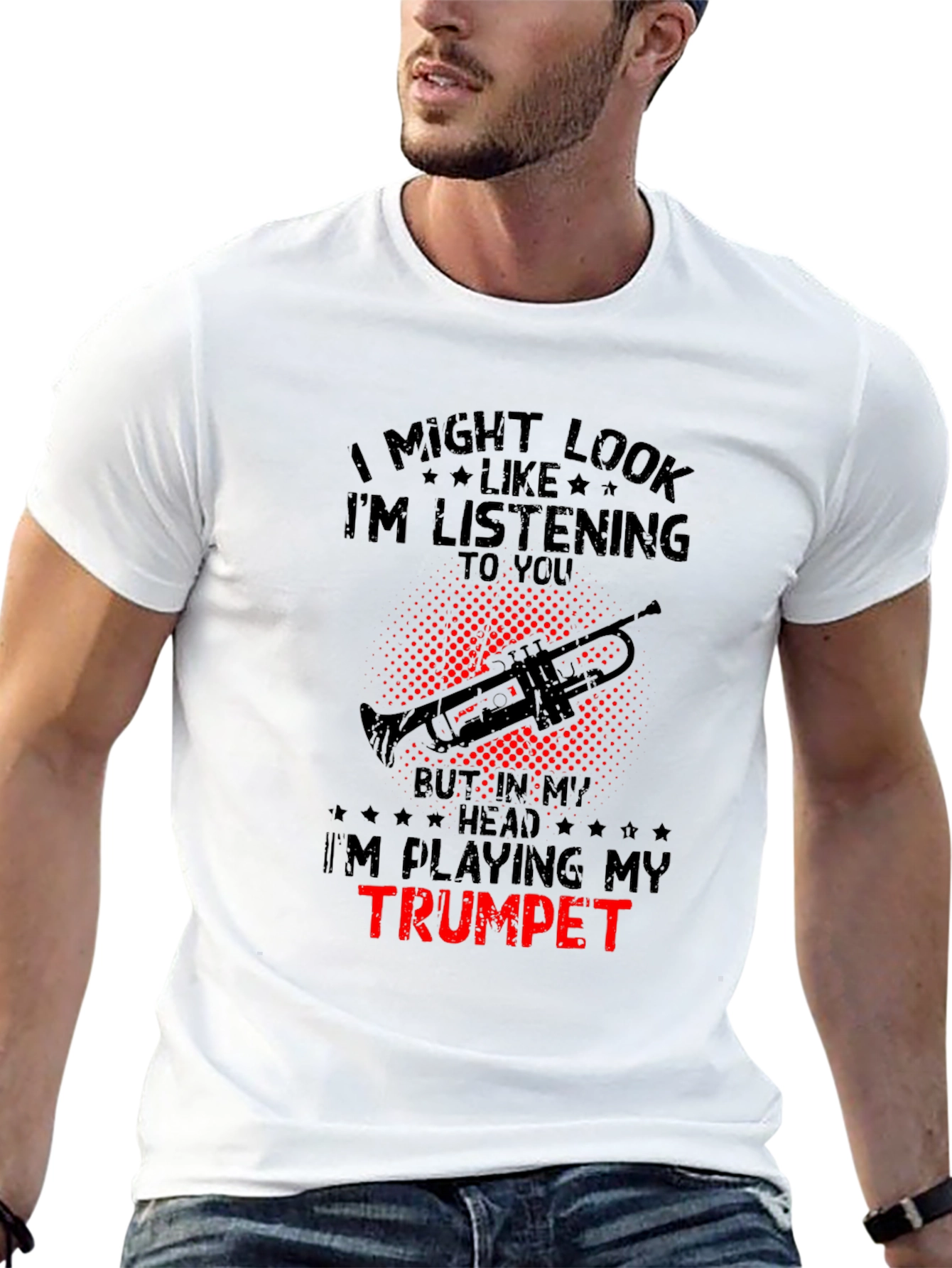 Black Trumpet Player T-Shirt: I'm Playing My Trumpet! view 13