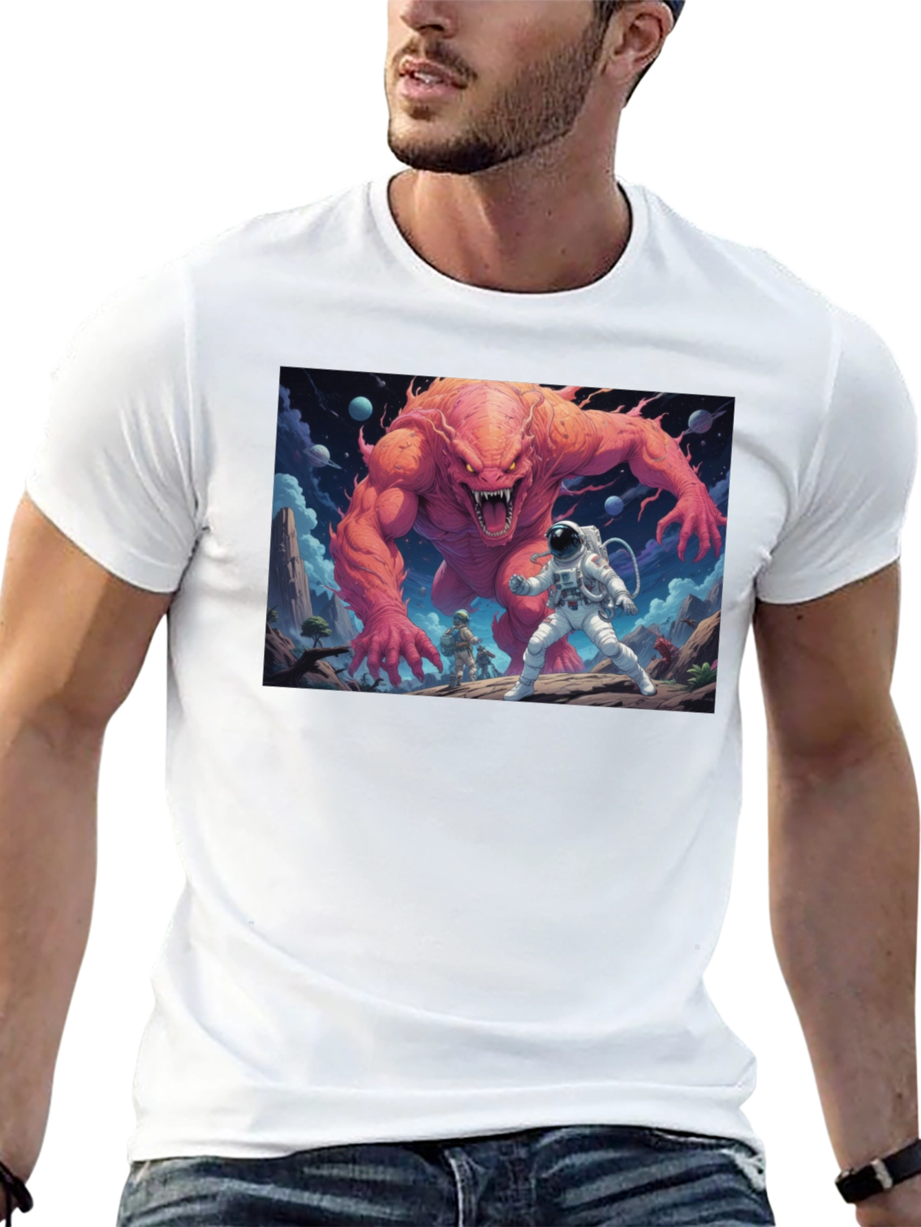 Black Monster Battle Graphic Tee - Sci-Fi Adventure Shirt view 13