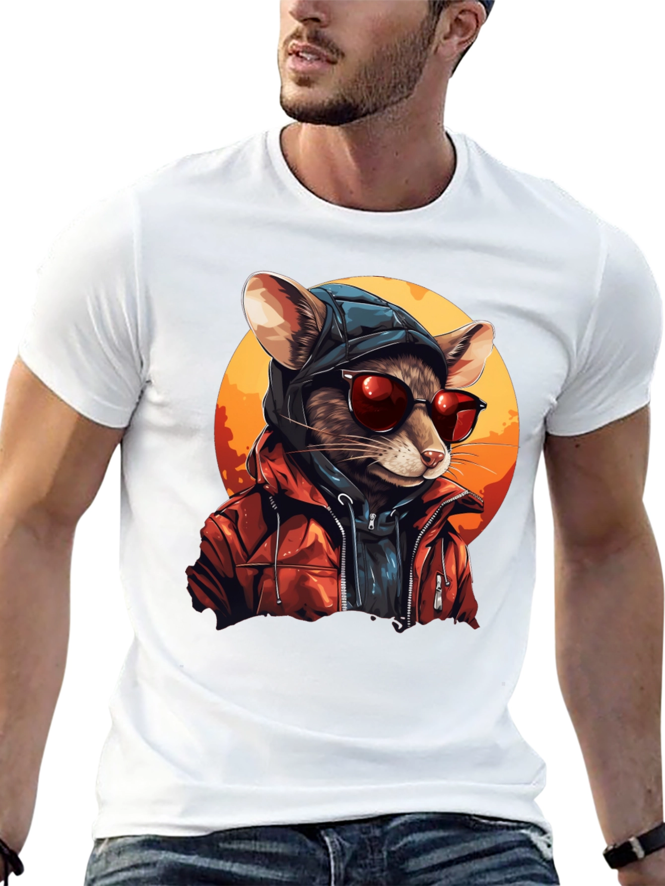 Black Cool Rat in Hoodie Graphic Tee view 13