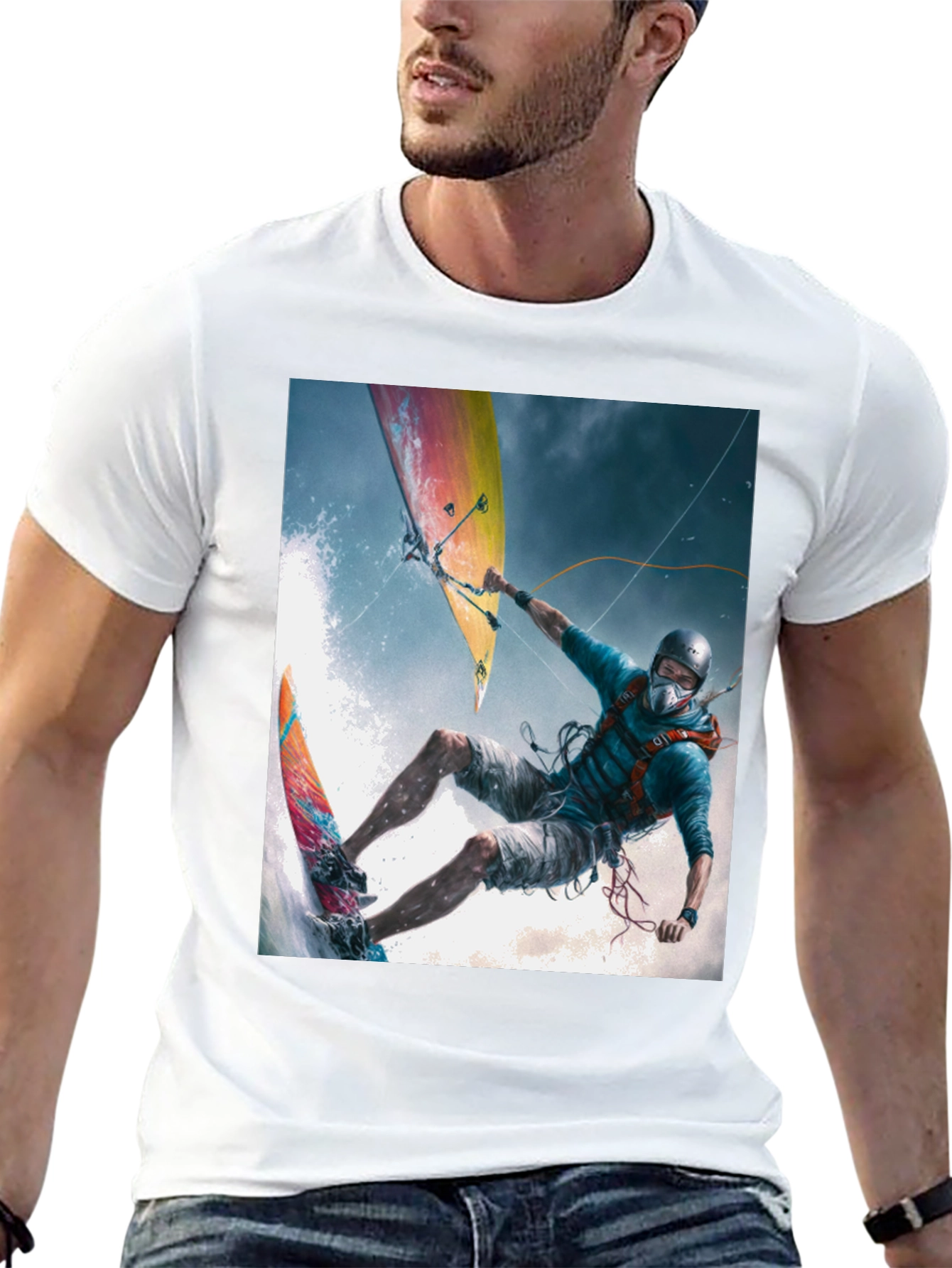 Black Kitesurfing Graphic Tee - Black Cotton Blend view 13