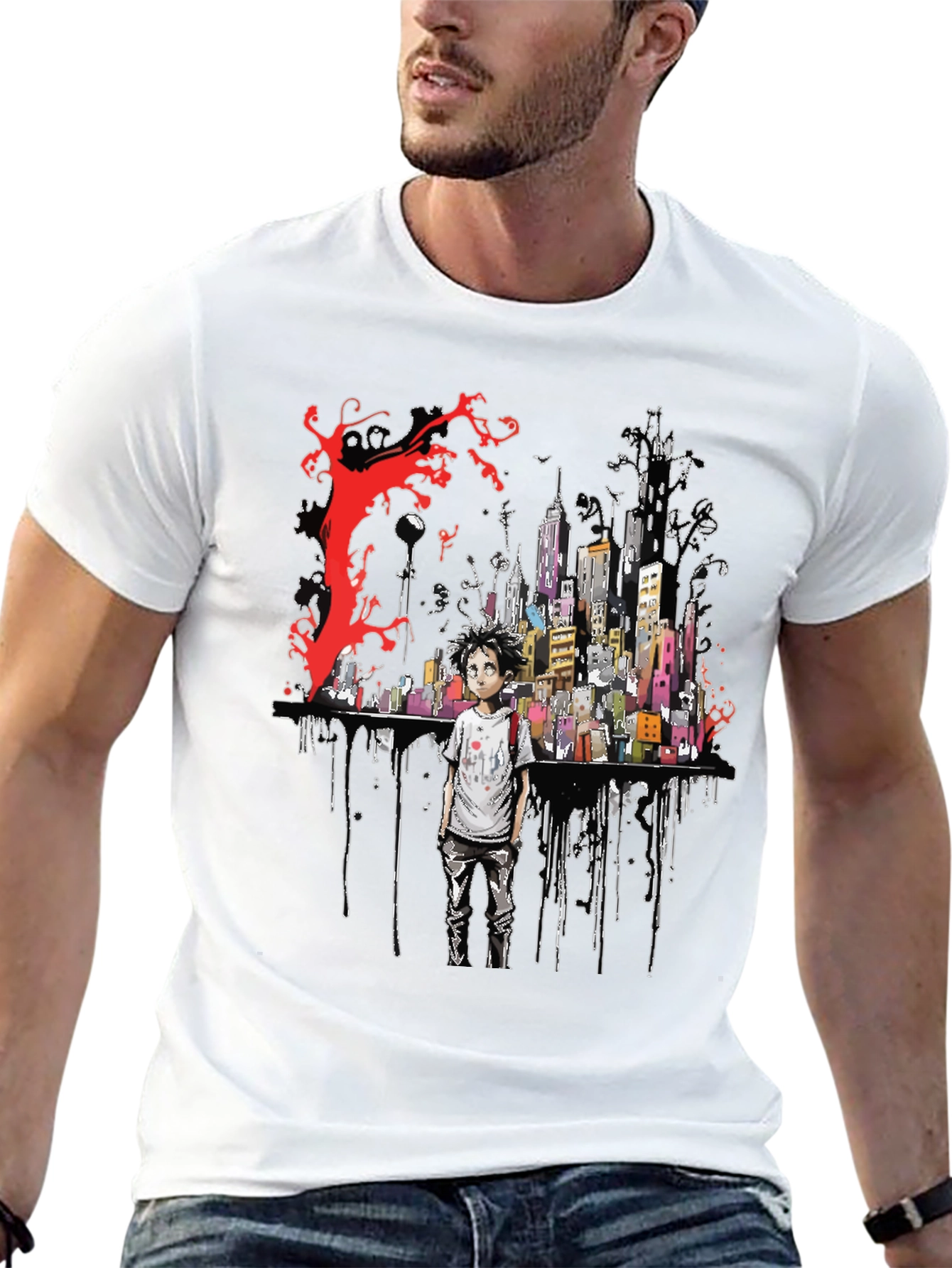 Black Urban Dystopia Graphic Tee - Black Cotton view 13