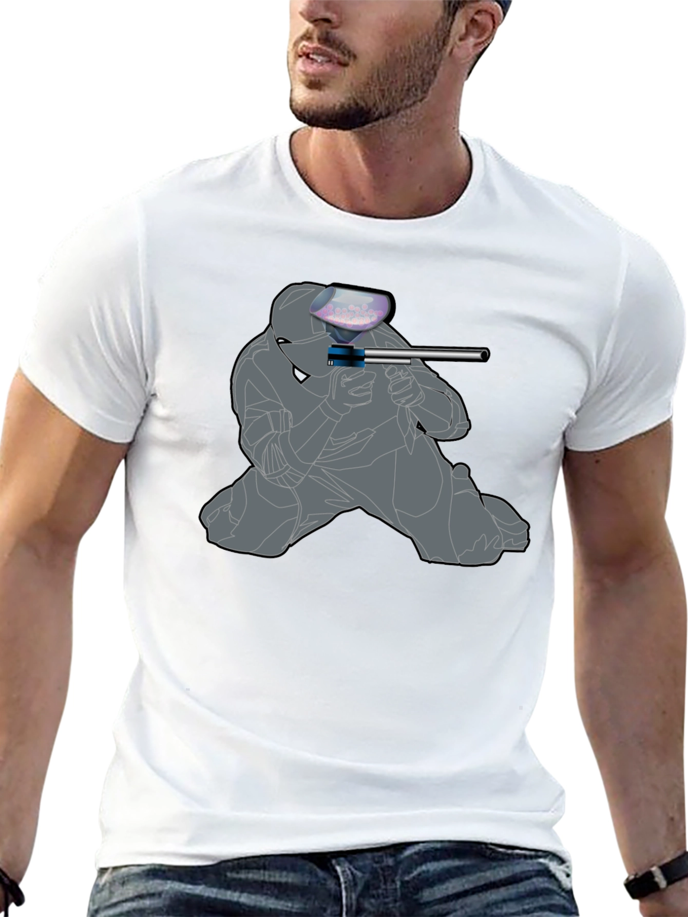 Black Paintball Player Graphic T-Shirt - Black view 13