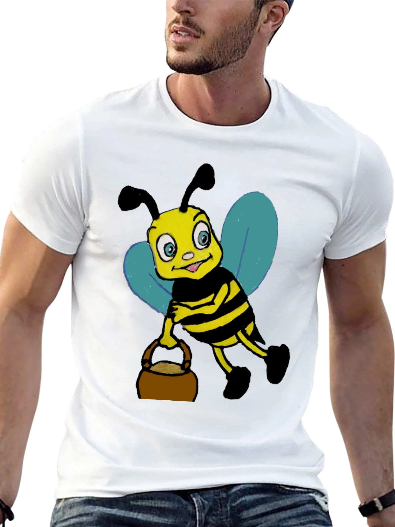 Black Cartoon Bee T-Shirt - Black Cotton Blend view 13