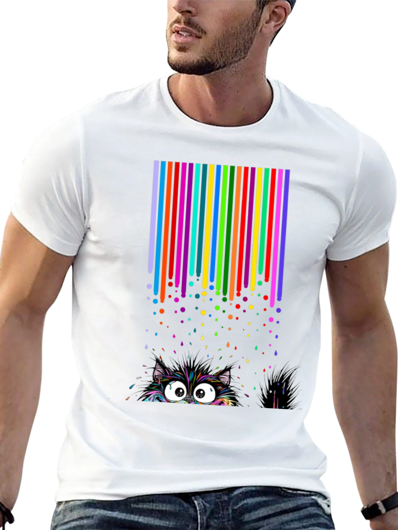 Black Colorful Cat Peek T-Shirt view 13