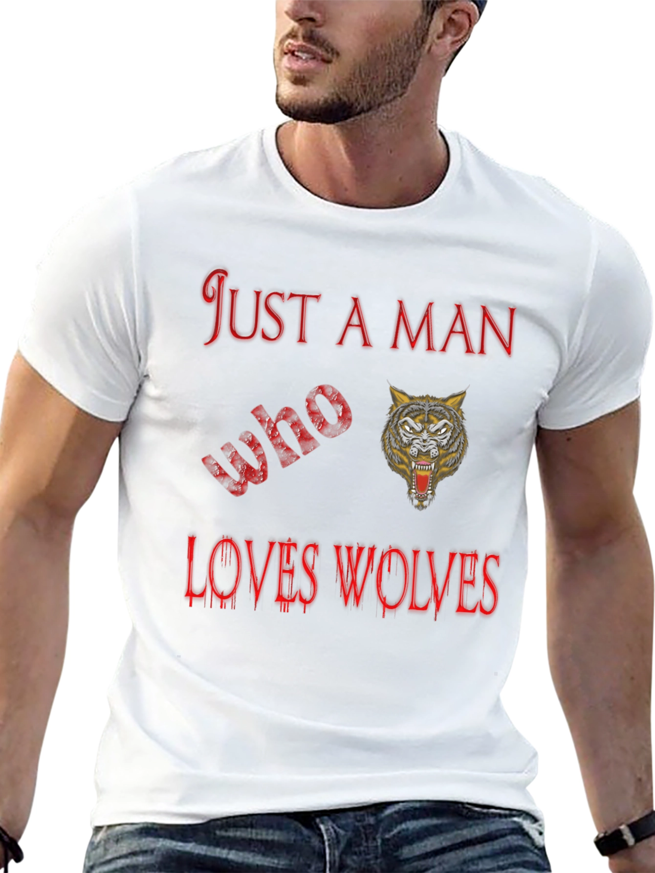 Black Just A Man Who Loves Wolves Black T-Shirt view 13