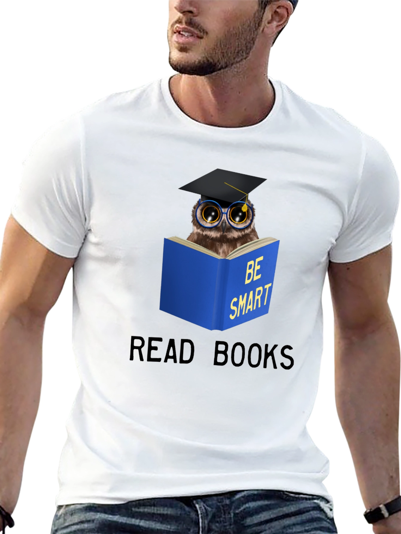 Black Be Smart Owl Reading T-Shirt view 13