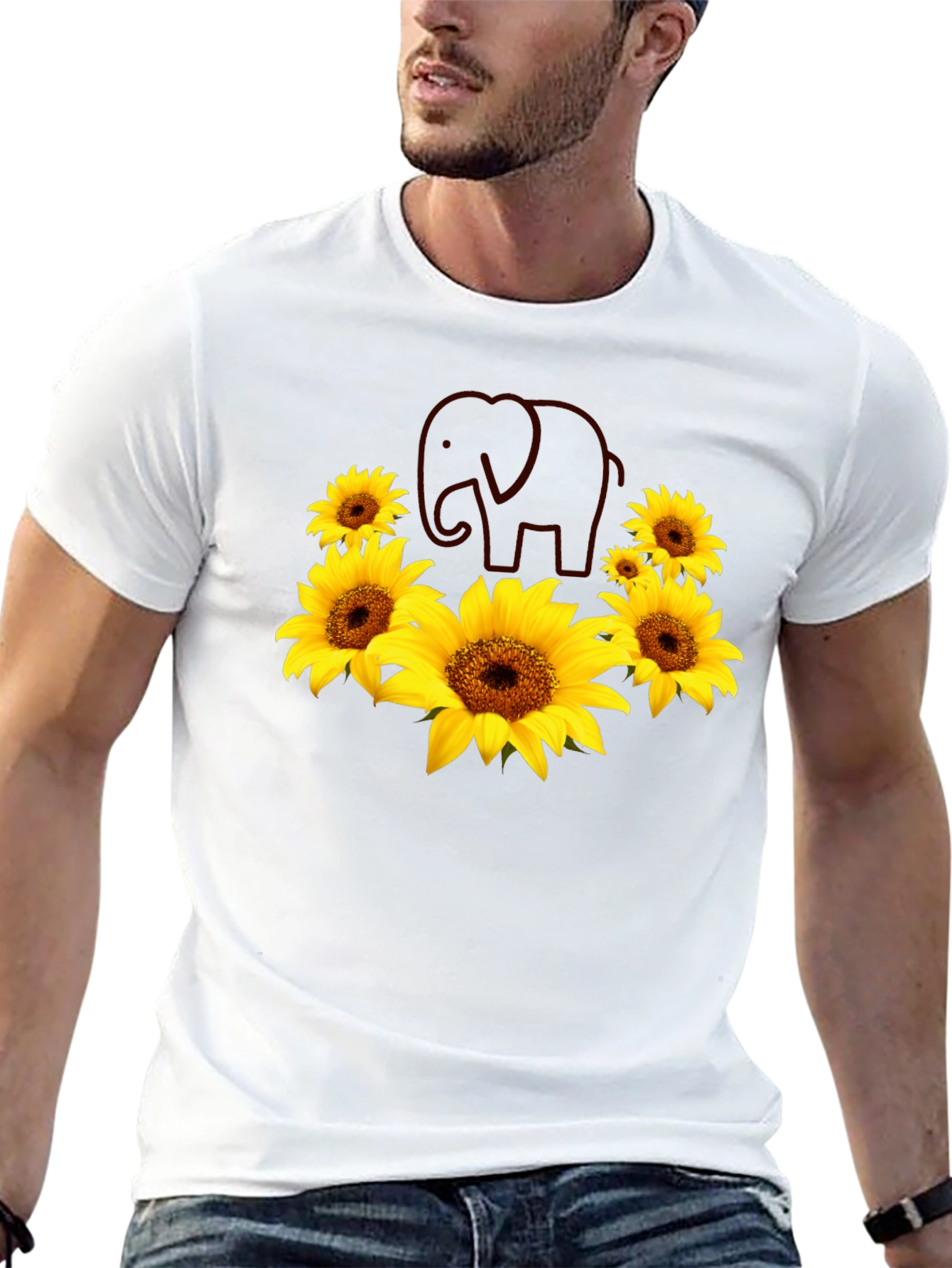 Black Sunflower Elephant Graphic Tee view 13