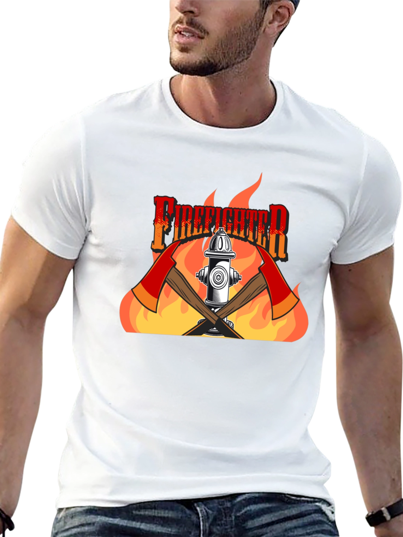 Black Firefighter Graphic Print Black T-Shirt view 13