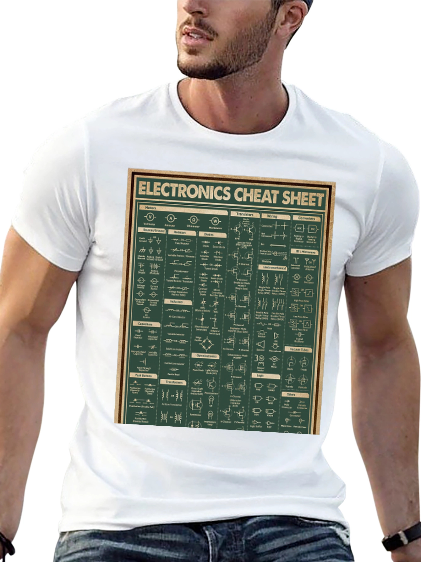 Black Electronics Cheat Sheet Graphic Tee - Black Cotton T-Shirt view 13