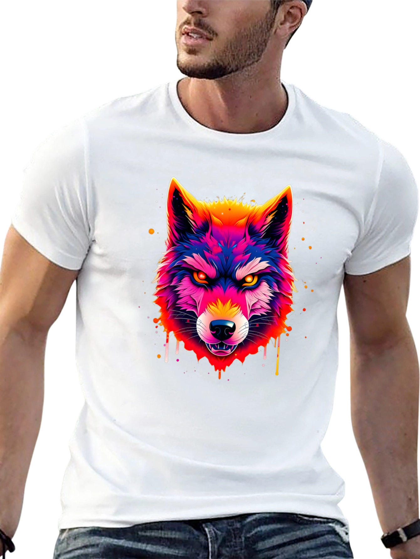 Black Vivid Wolf Graphic Tee - Men's Black T-Shirt view 13