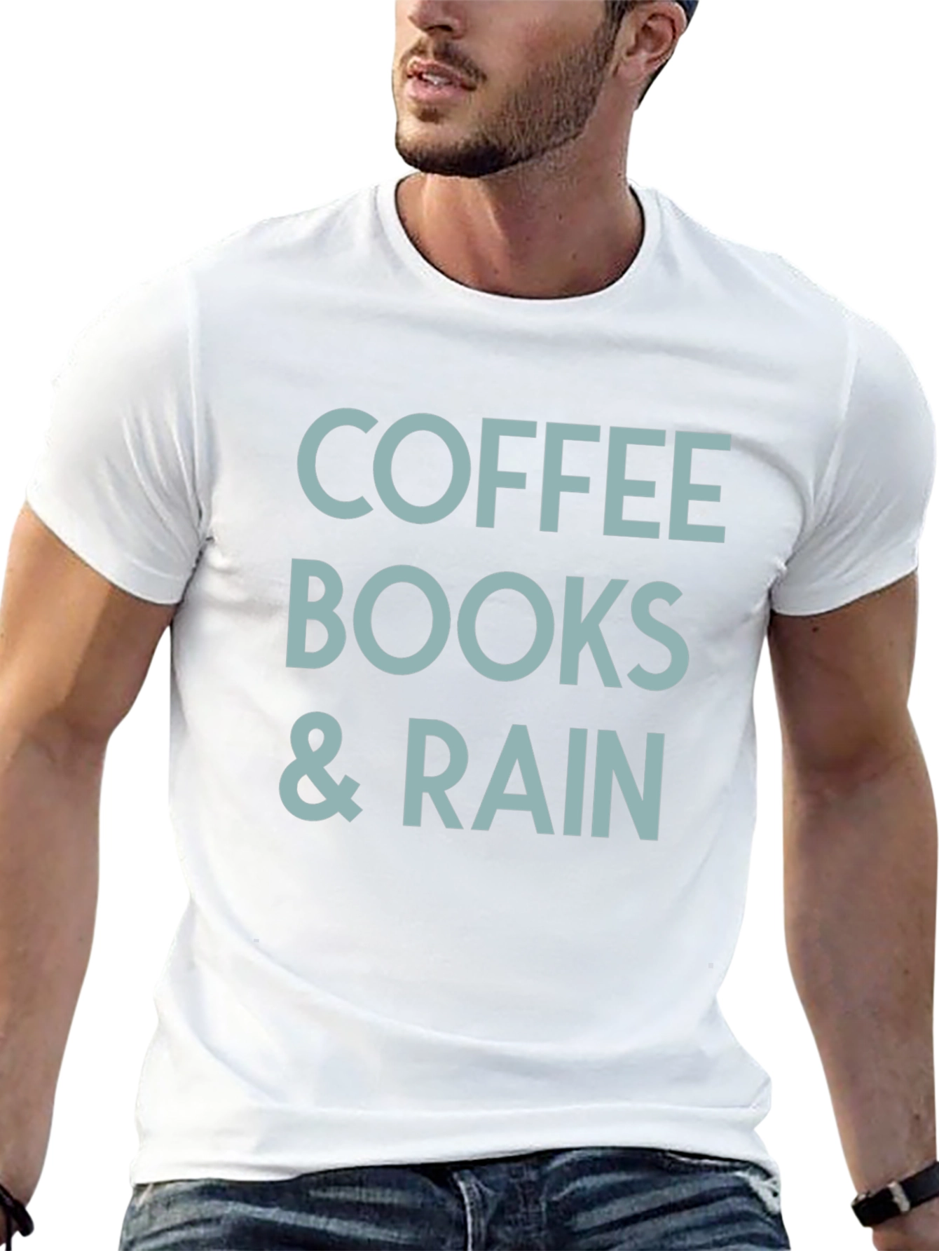 Black Coffee Books & Rain Graphic Tee - Unisex Cotton T-Shirt view 13