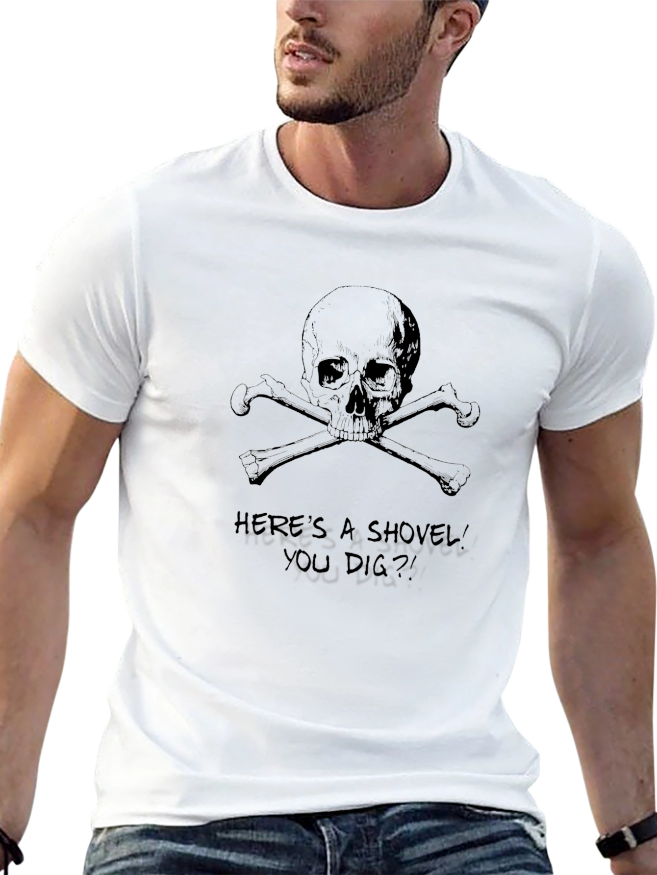 Black Skull and Crossbones Graphic Tee - "You Dig?!" Humor view 13