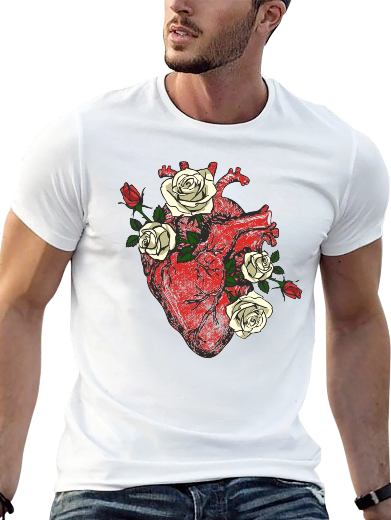 Black Anatomical Heart & Roses Graphic Tee view 13