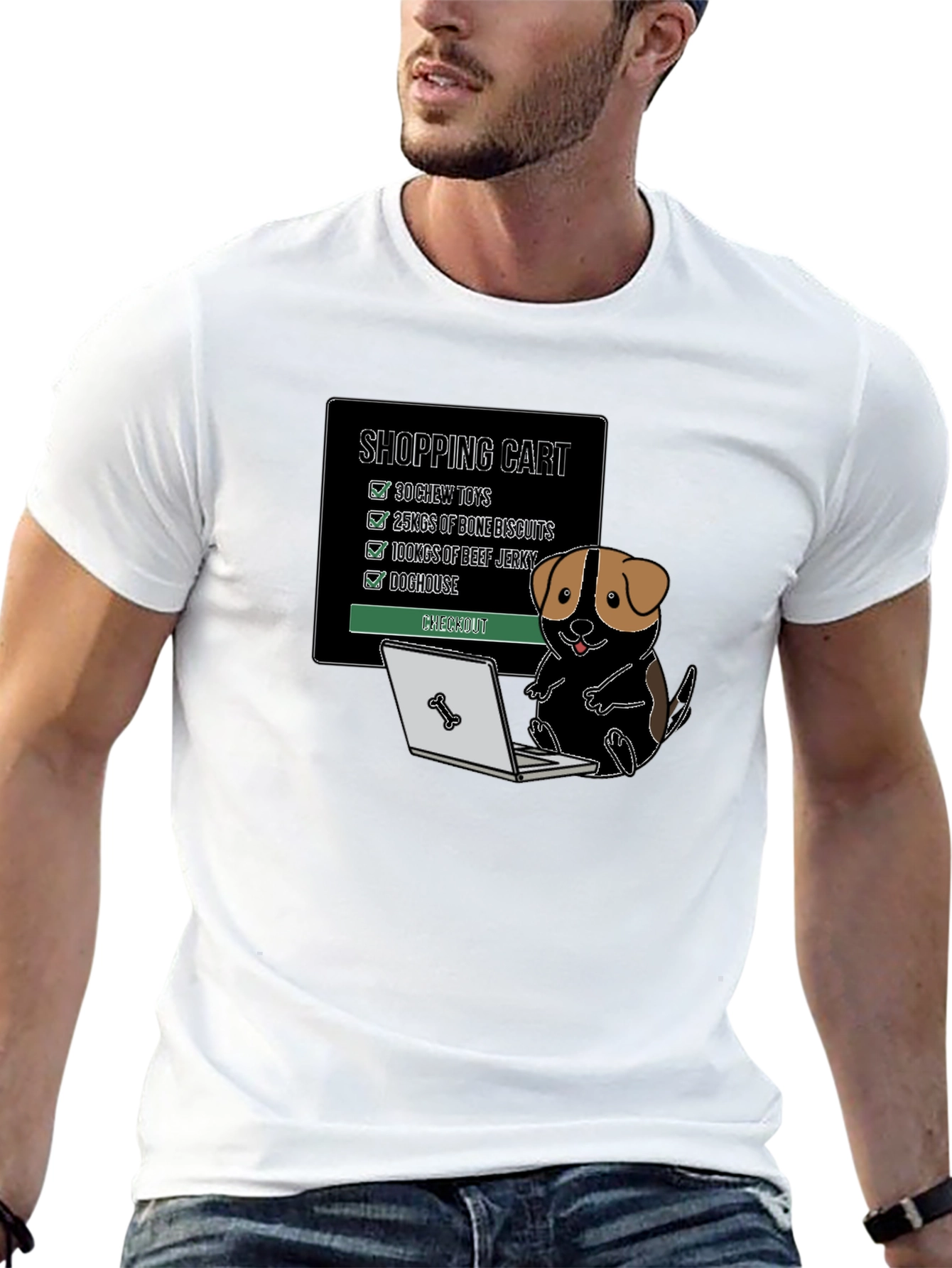 Black Dog Shopping Cart T-Shirt - Funny Pet Lover Tee view 13