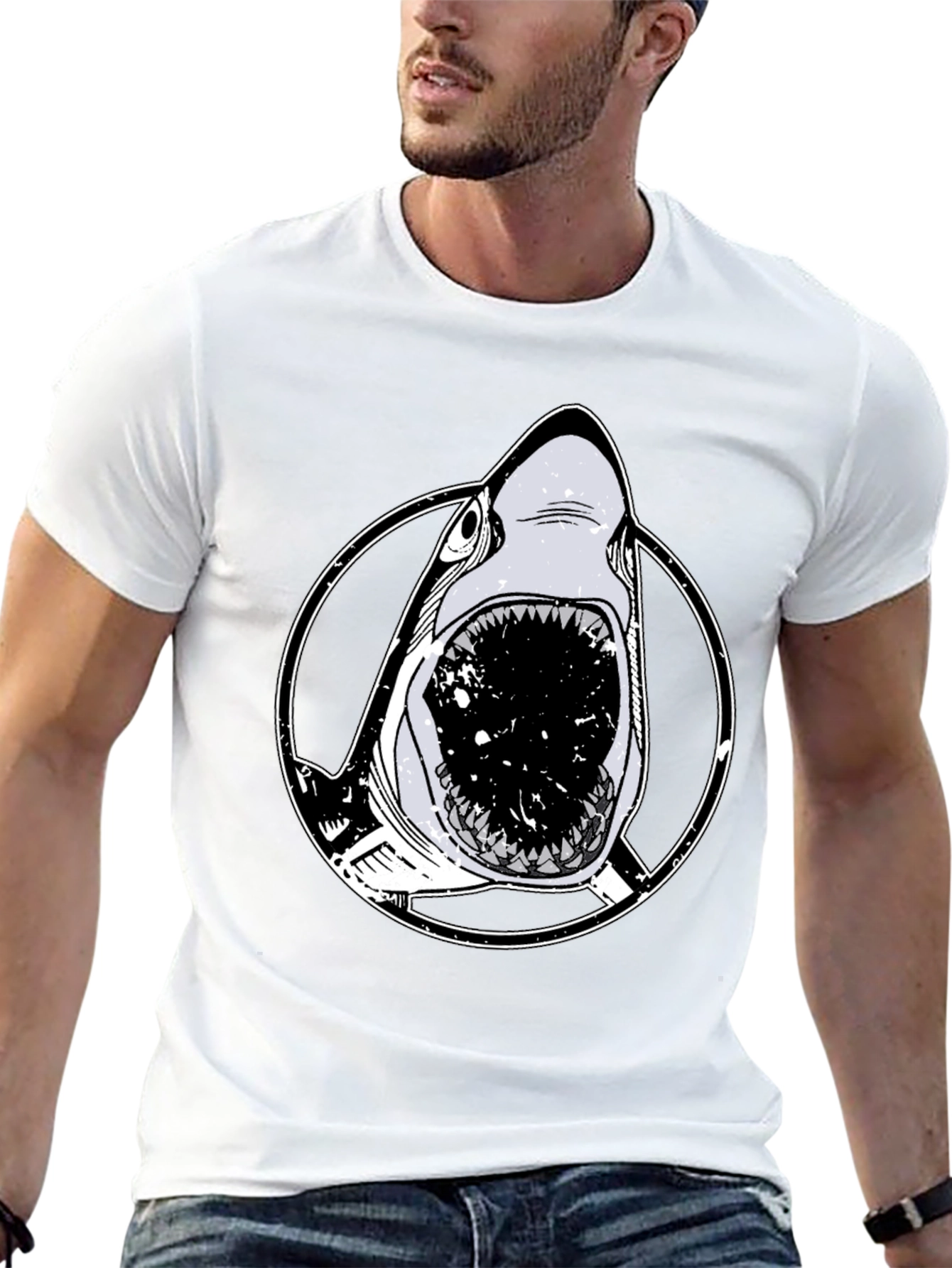 Black Men's Black Shark Graphic T-Shirt view 13
