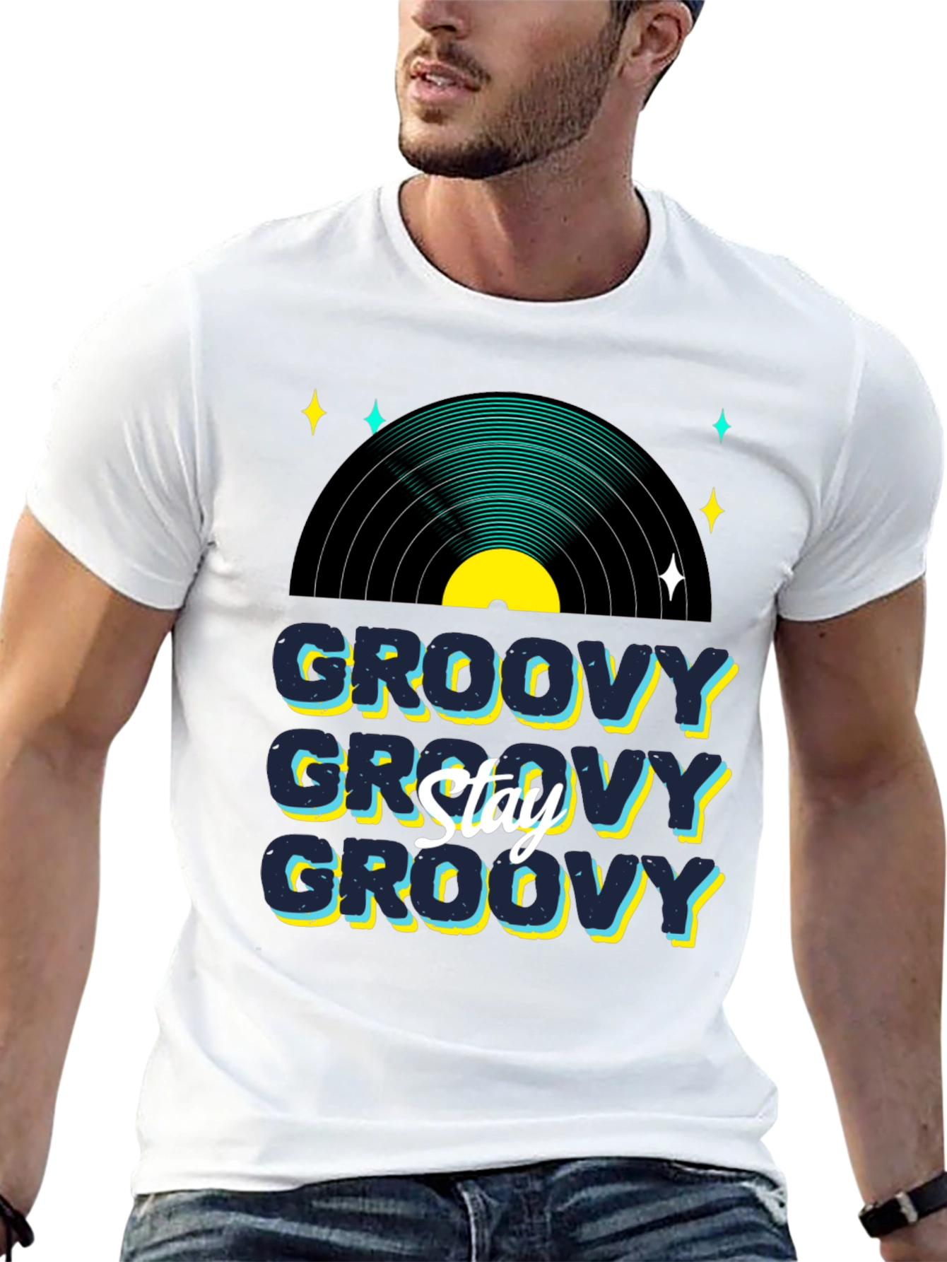 Black Groovy Vinyl Record Graphic T-Shirt - Stay Groovy view 13