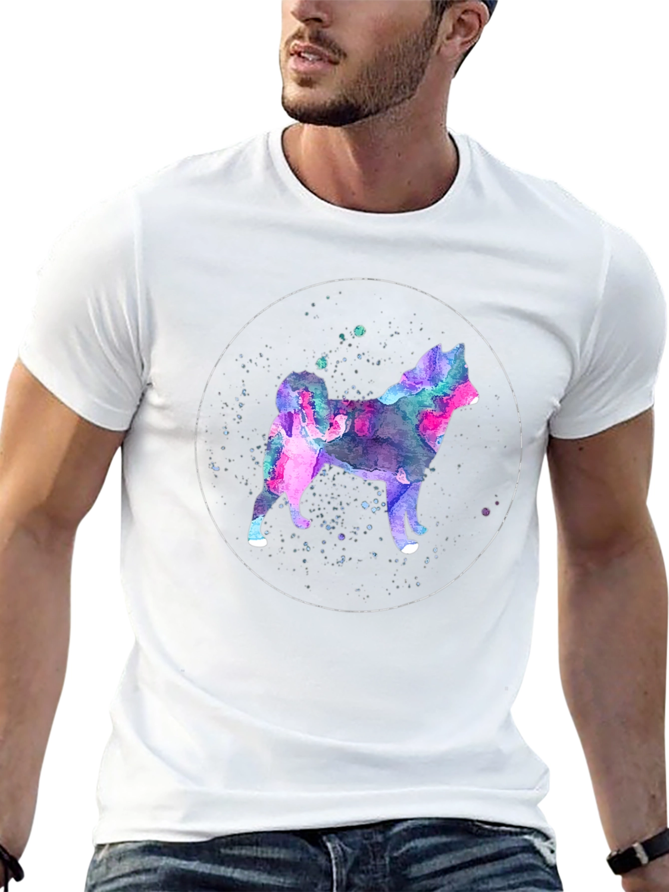 Black Watercolor Dog Silhouette Graphic T-Shirt view 13