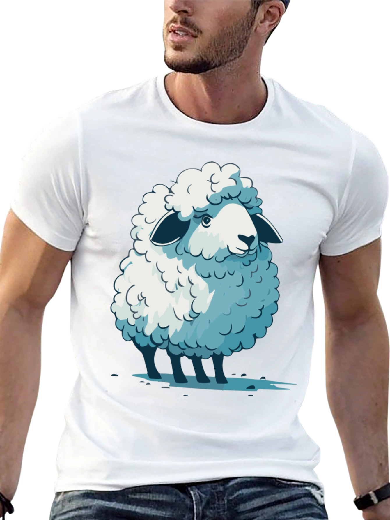 Black Cute Sheep Graphic Tee - Soft Cotton Blend T-Shirt view 13