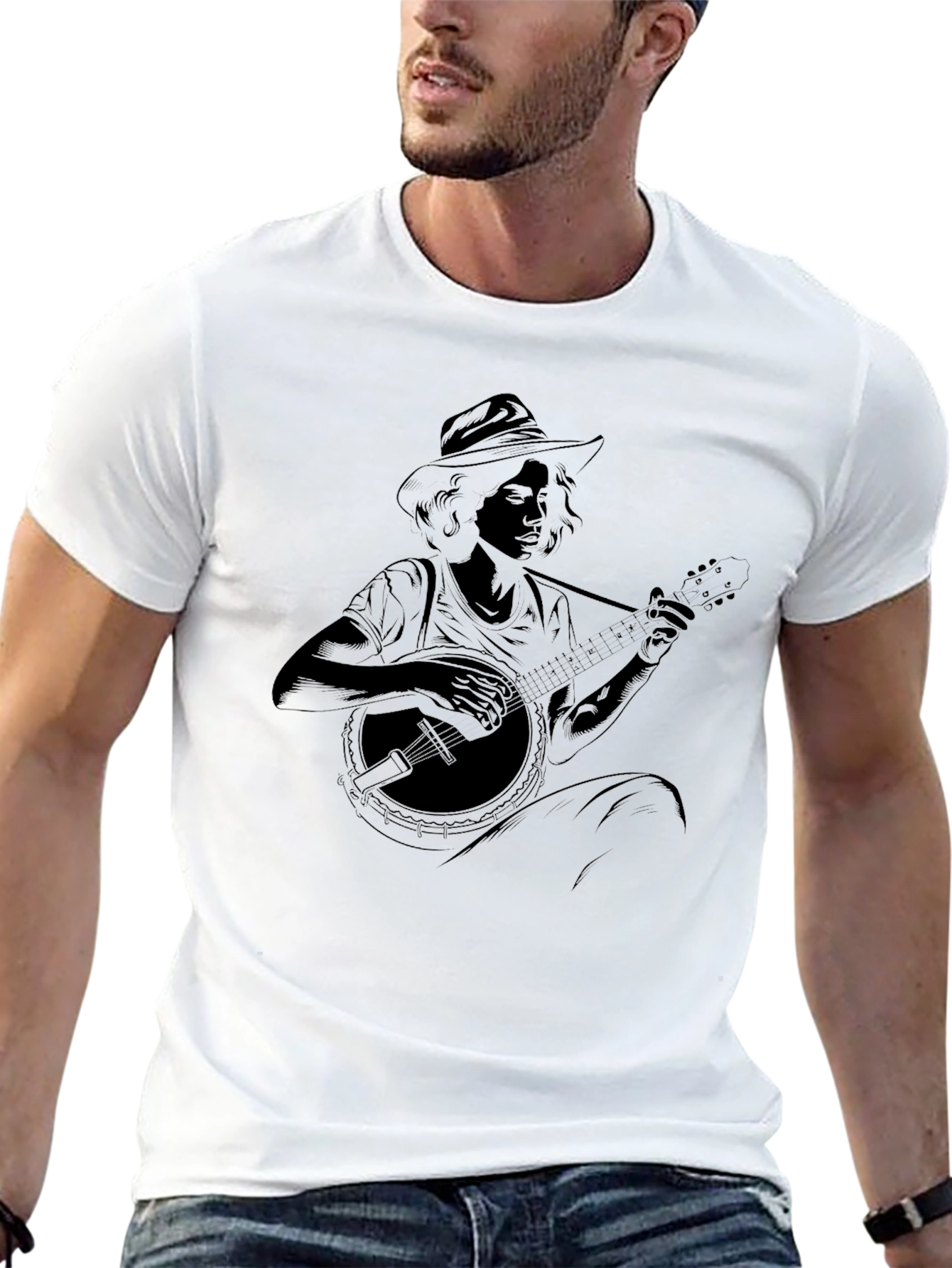 Black Banjo Player Graphic Black Tee - Unisex view 13
