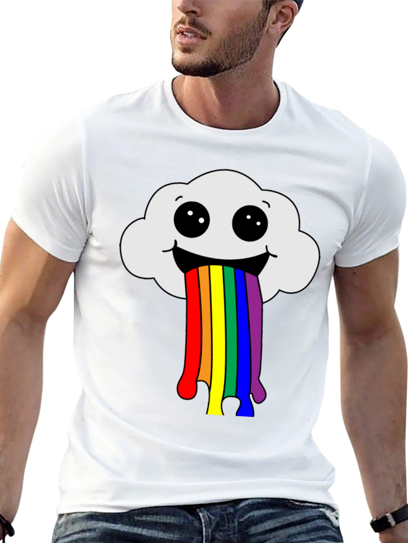 Black Rainbow Cloud T-Shirt - Fun Graphic Tee view 13