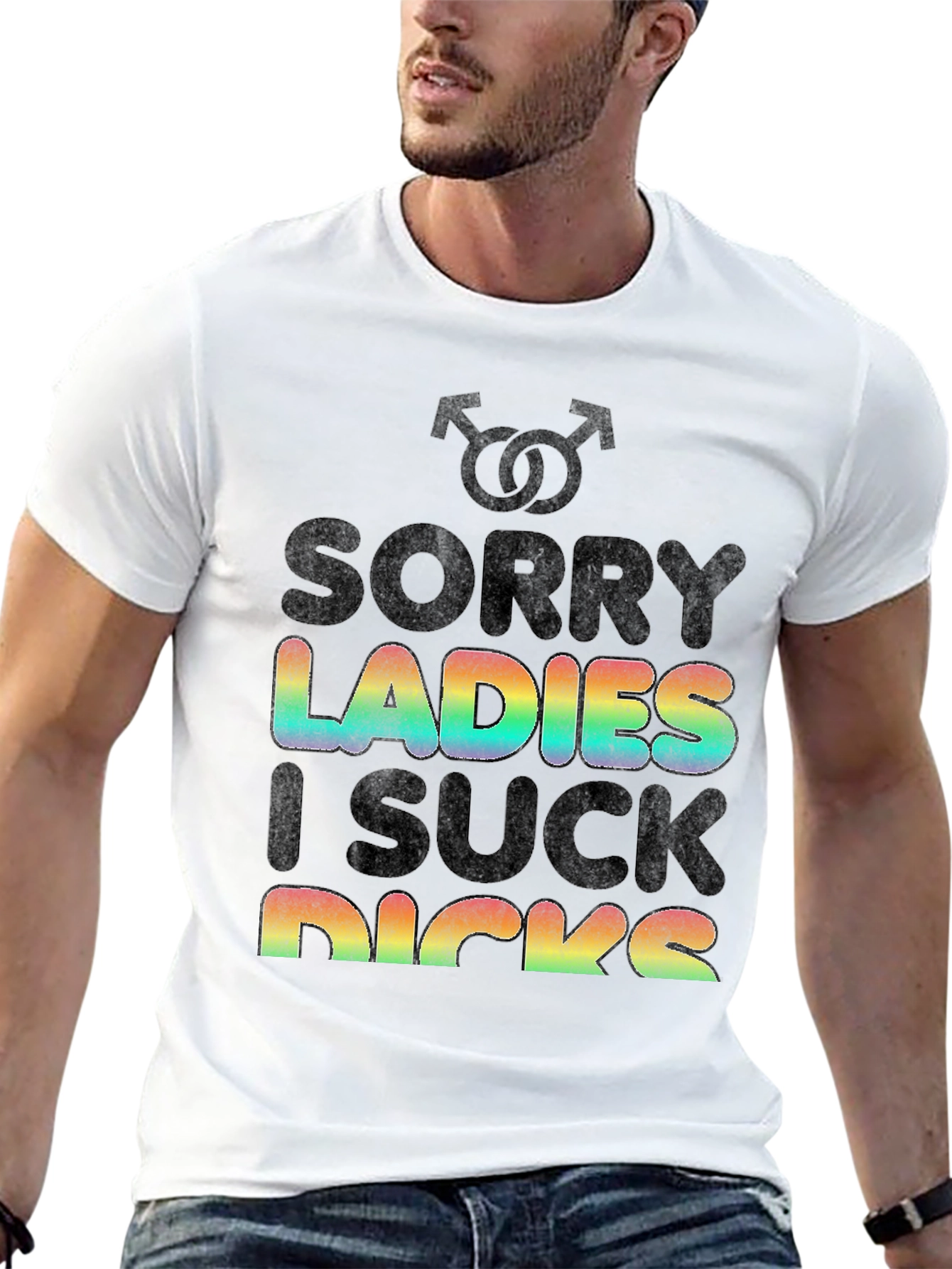 Black Sorry Ladies LGBT Pride Rainbow Graphic T-Shirt view 13