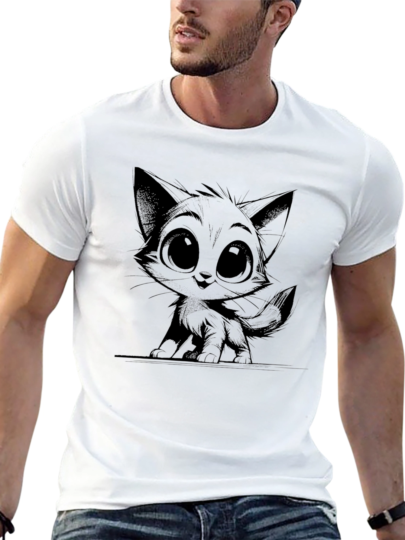 Black Cute Kitten Graphic Black T-Shirt view 13