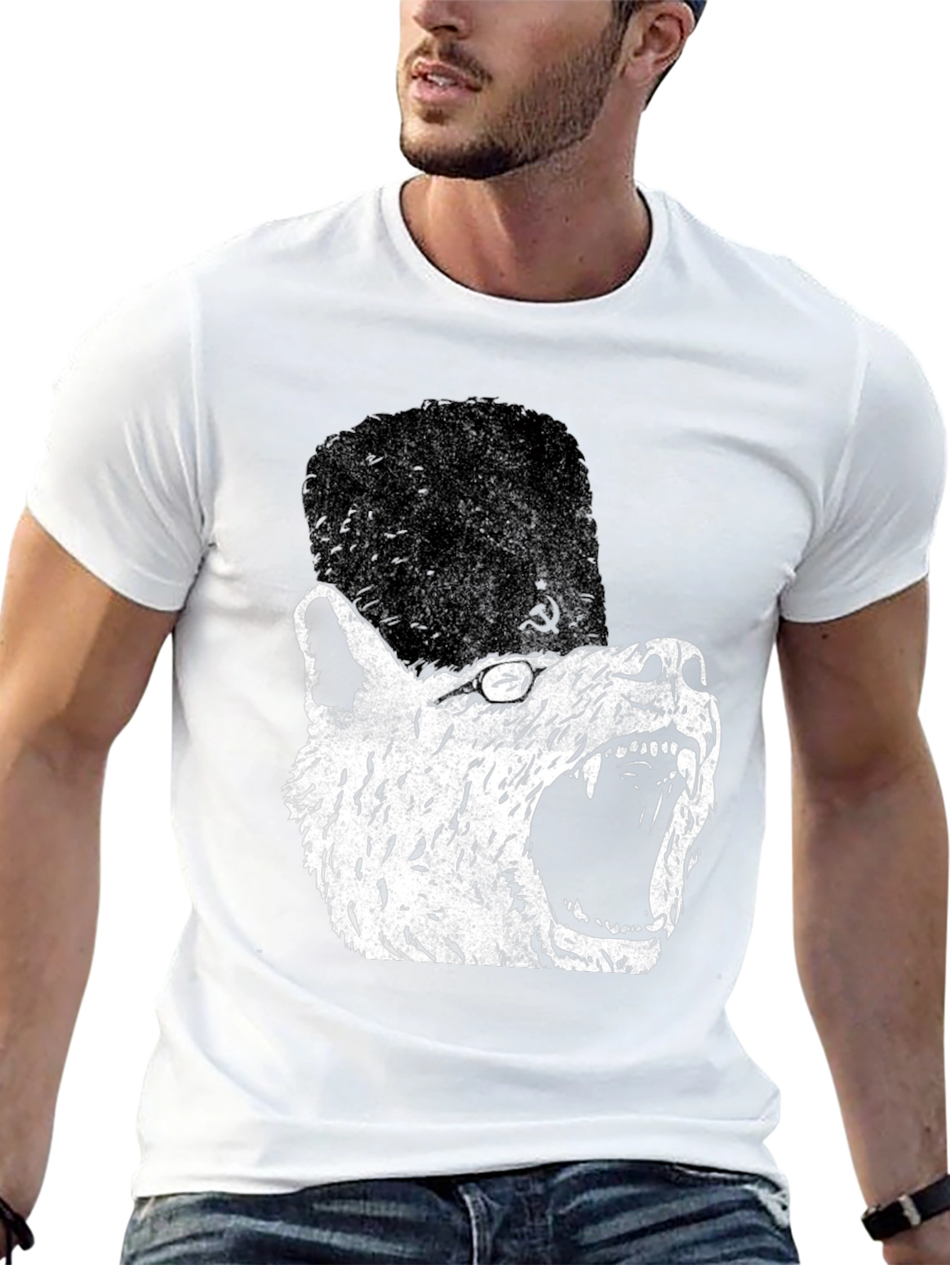 Black Soviet Wolf T-Shirt - Distressed Graphic Print view 13
