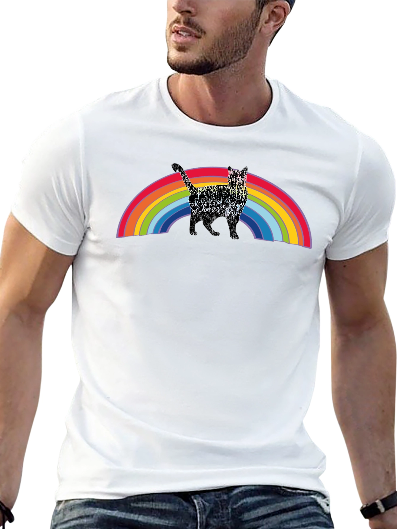 Black Rainbow Cat Graphic T-Shirt - Black view 13