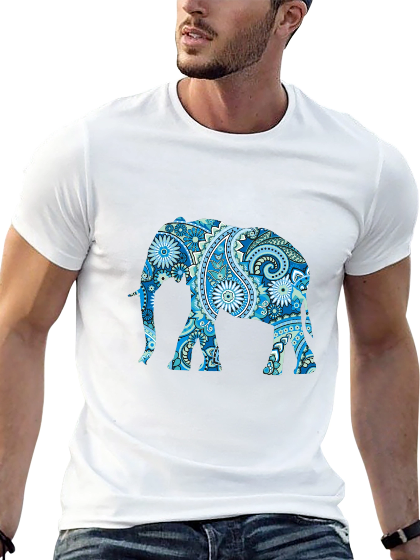 Black Elephant Paisley Print T-Shirt view 13