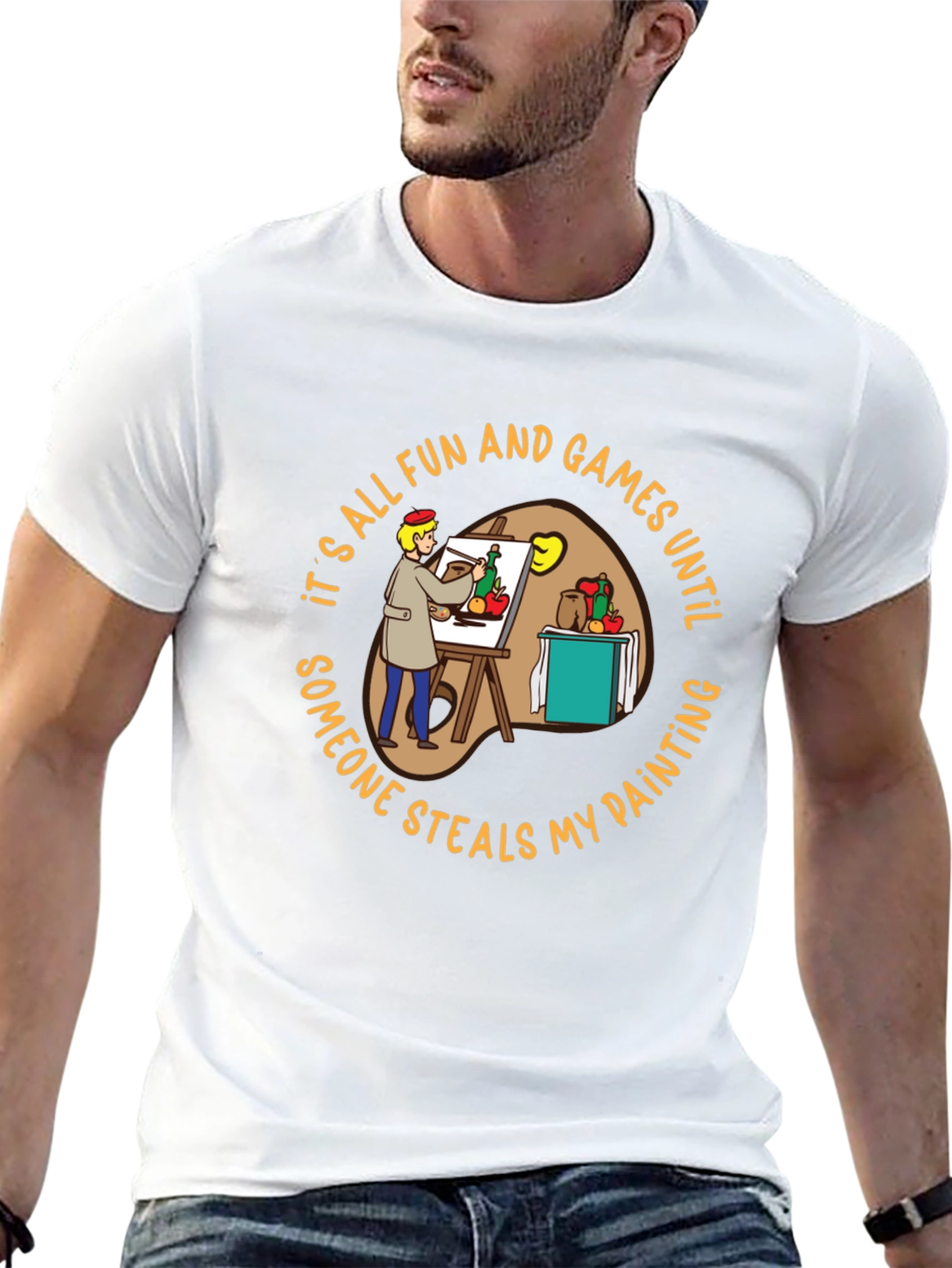 Black Painter's Dilemma T-Shirt: Fun & Games Until... view 13