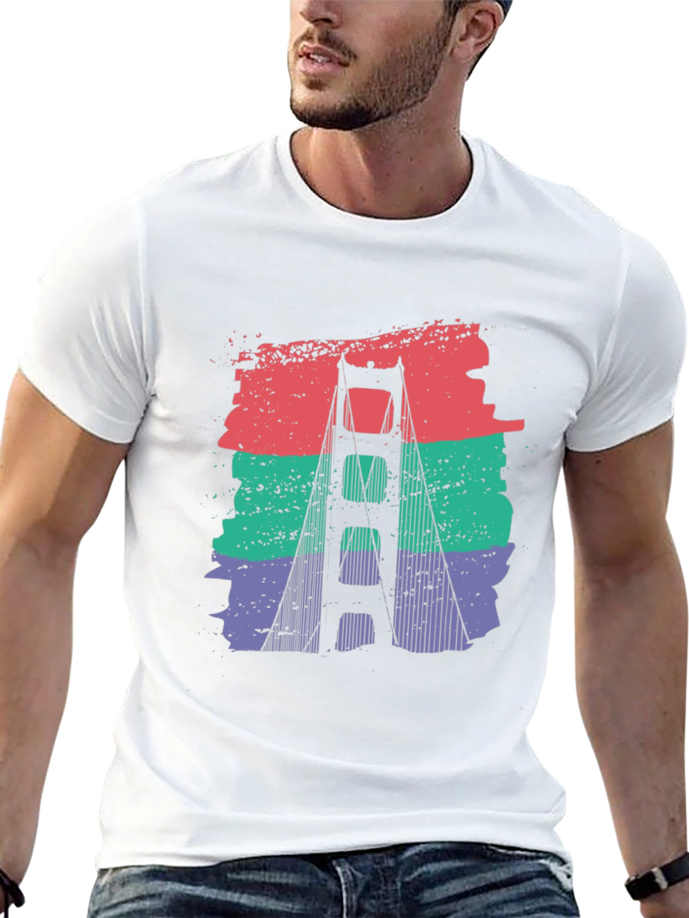Black Golden Gate Bridge Retro Graphic T-Shirt view 13