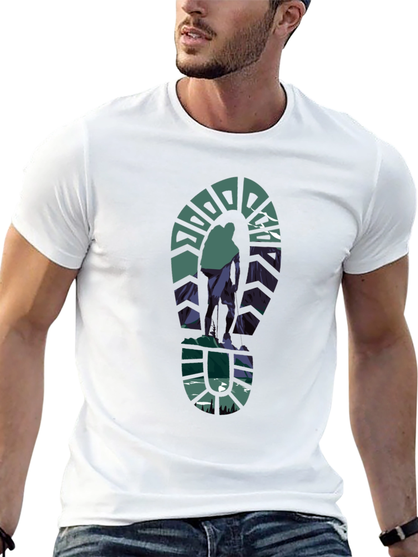 Black Hiking Trail T-Shirt - Mountain Footprint Design view 13