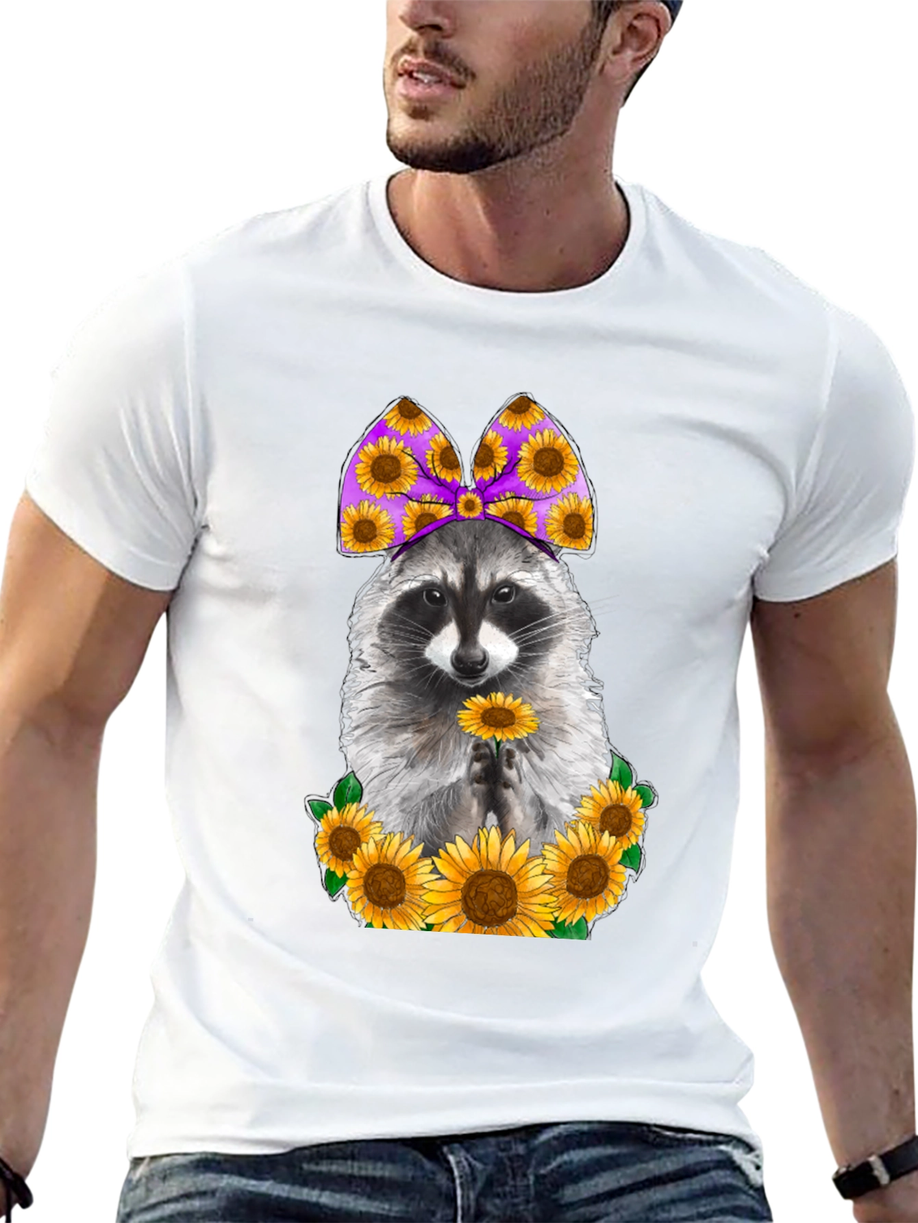 Black Raccoon Sunflower Graphic T-Shirt view 13