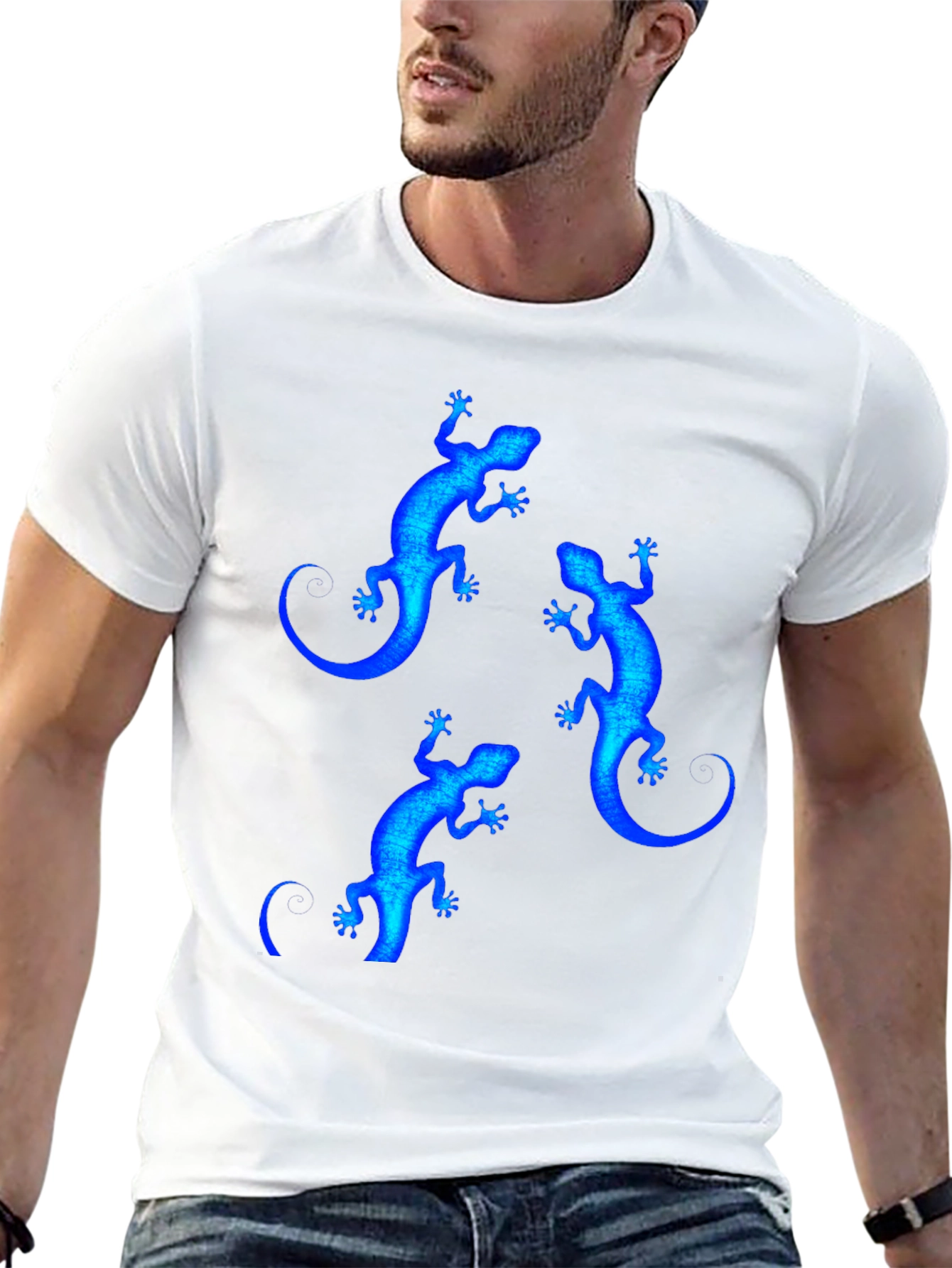 Black Blue Lizard Print Black T-Shirt view 13